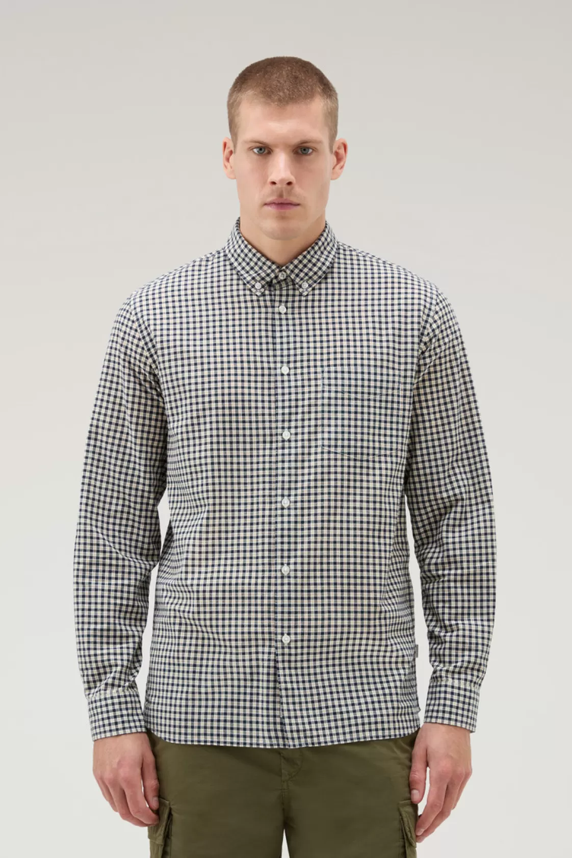 Flannels & Shirts>woolrich Checked Madras Shirt In Pure Cotton Micro Check Blue