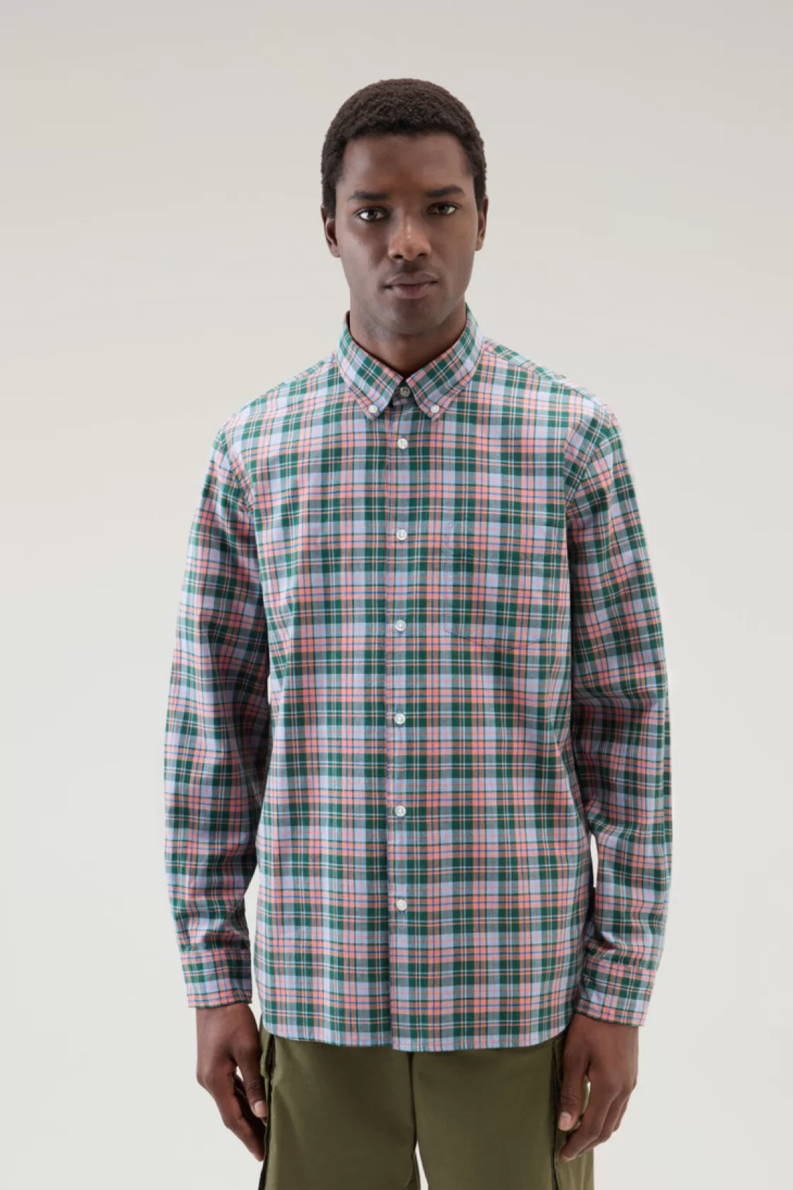 Flannels & Shirts>woolrich Checked Madras Shirt In Pure Cotton Sage Check