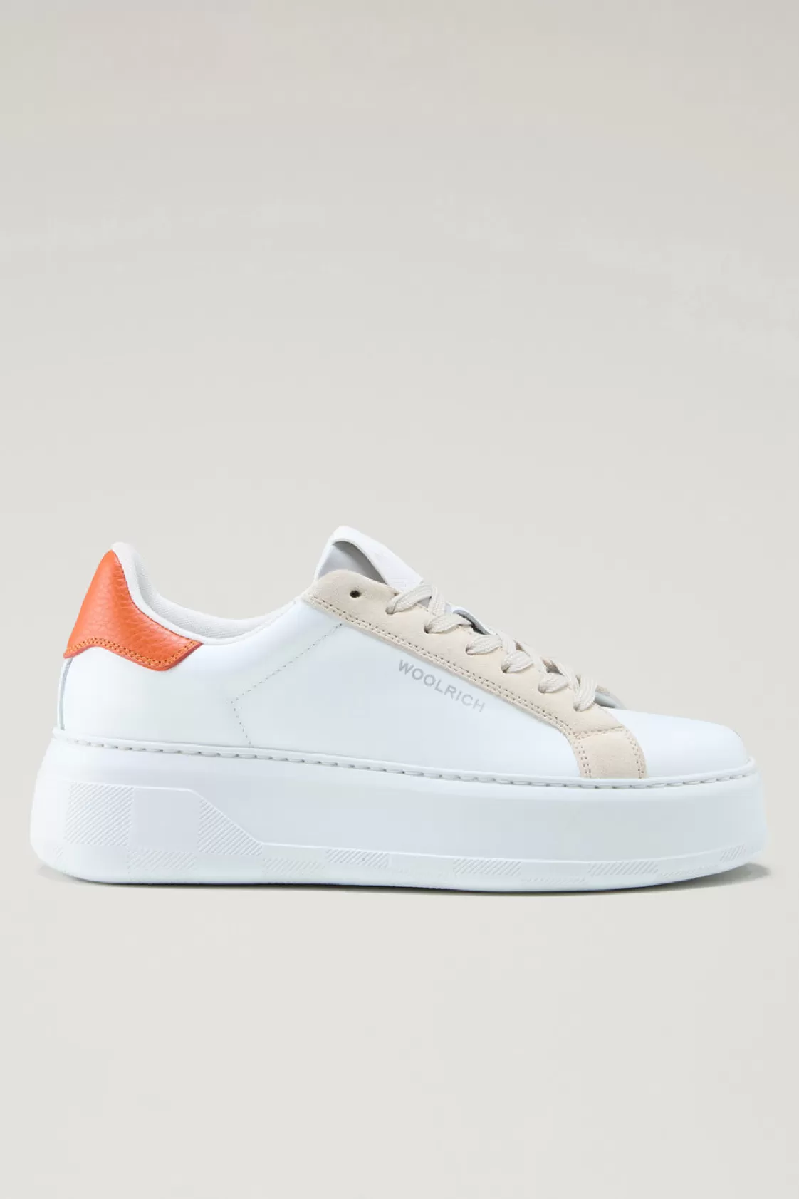 Sneakers>woolrich Chunky Court Sneakers In Leather With Contrasting Trim White Beige