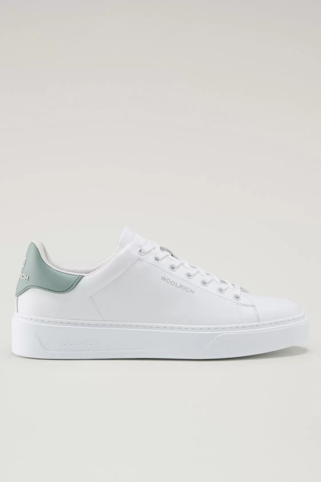 Sneakers>woolrich Classic Court Sneakers In Leather With Contrasting Patch White Green