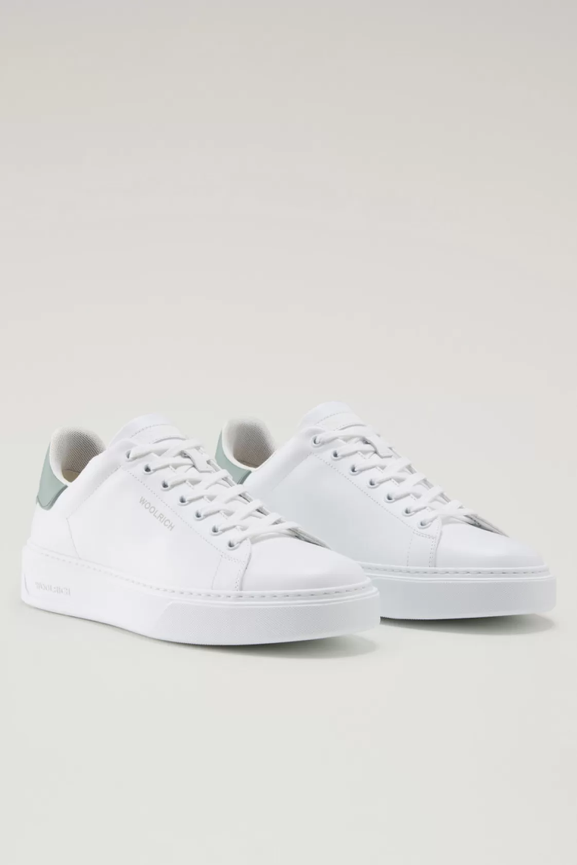 Sneakers>woolrich Classic Court Sneakers In Leather With Contrasting Patch White Green