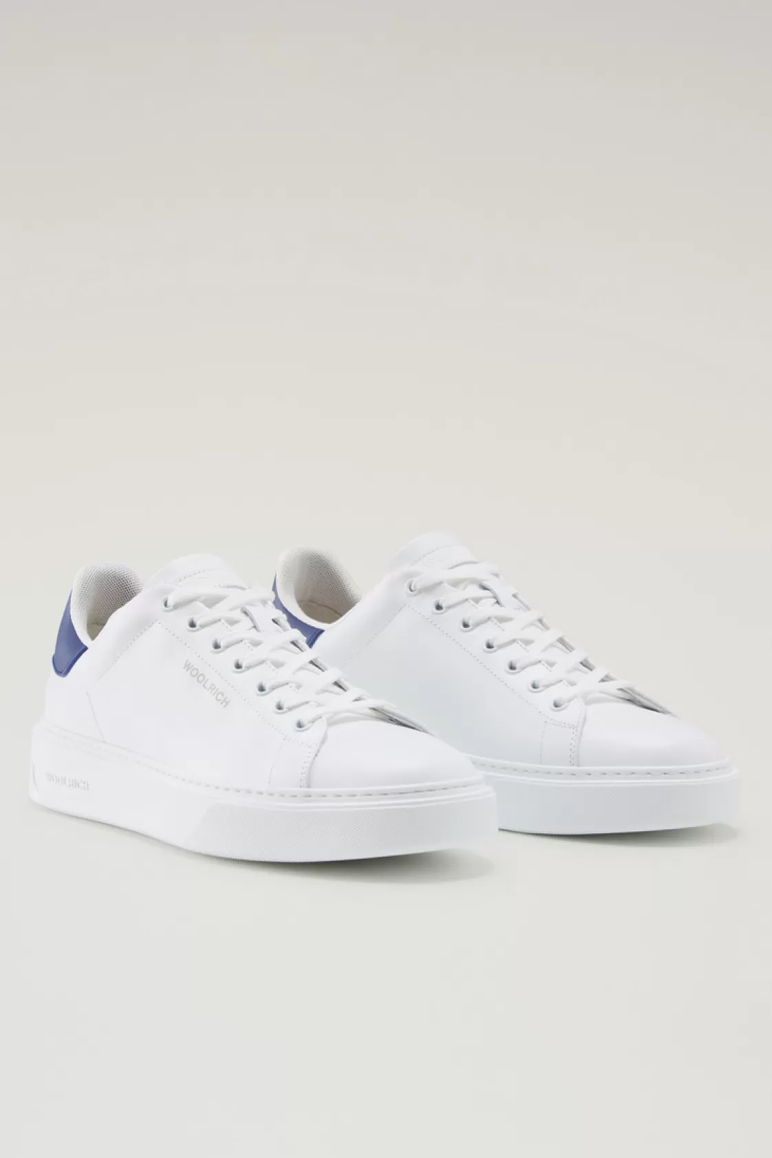 Sneakers>woolrich Classic Court Sneakers In Leather With Contrasting Patch White Blue