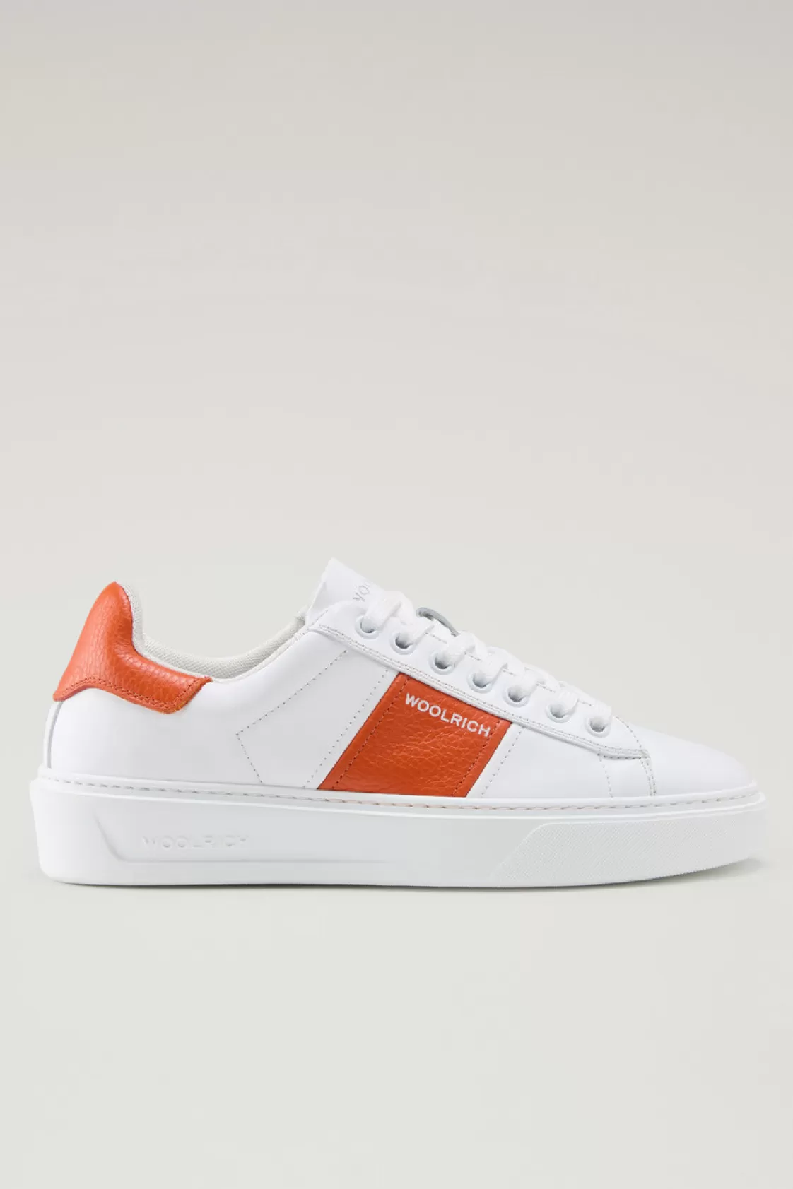 Sneakers>woolrich Classic Court Sneakers In Leather With Contrasting Stripe White Koi