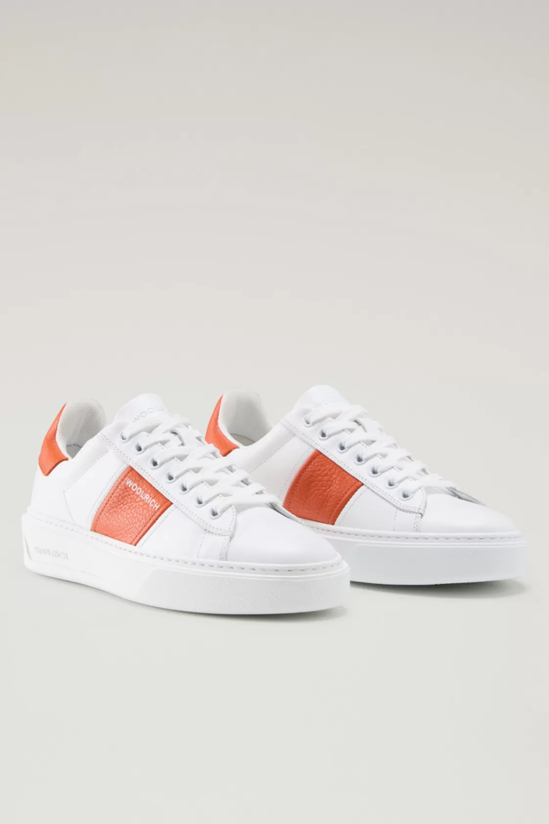 Sneakers>woolrich Classic Court Sneakers In Leather With Contrasting Stripe White Koi