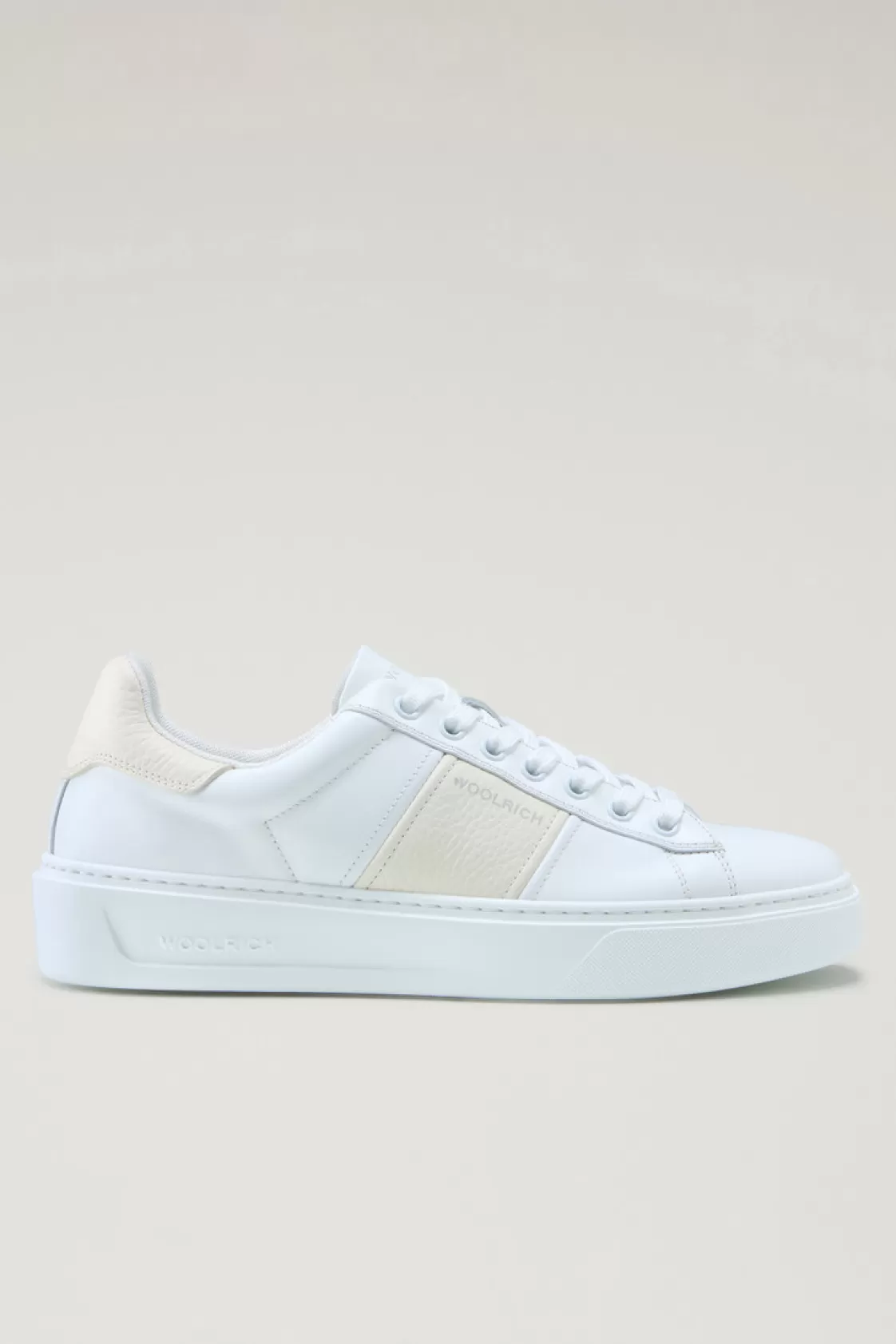 Sneakers>woolrich Classic Court Sneakers In Leather With Contrasting Stripe White Cream