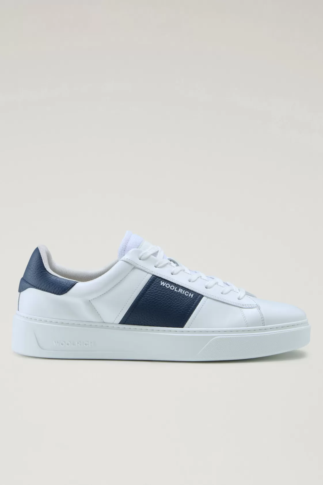 Sneakers>woolrich Classic Court Sneakers In Leather With Contrasting Trim White Blue