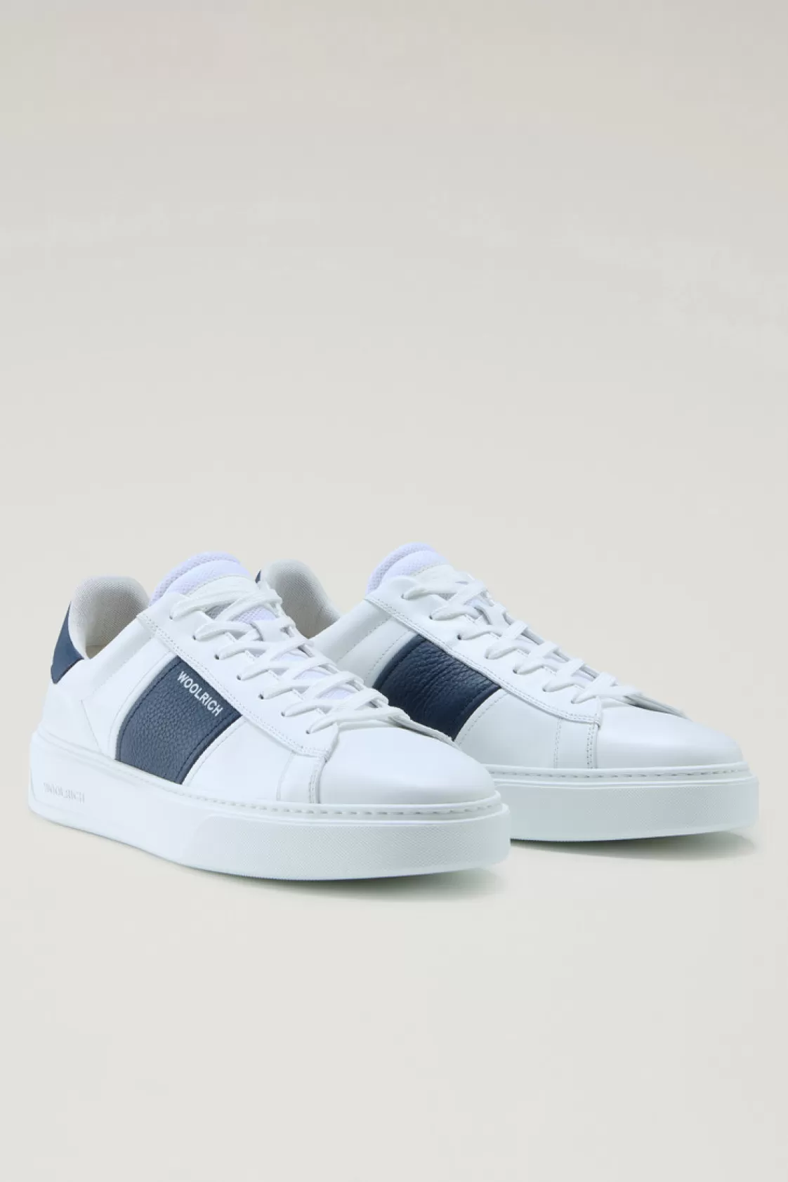 Sneakers>woolrich Classic Court Sneakers In Leather With Contrasting Trim White Blue