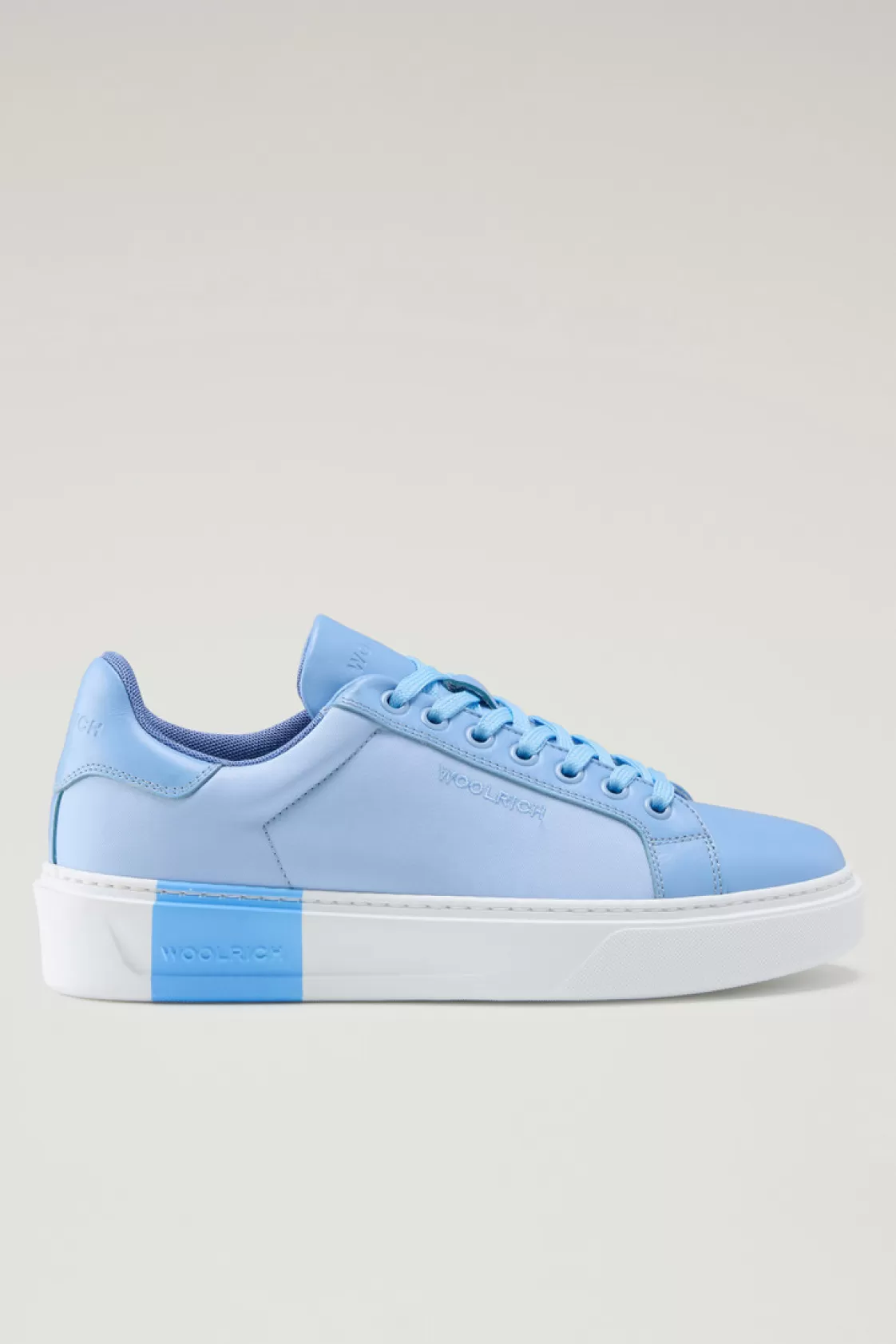 Sneakers>woolrich Classic Court Sneakers In Technical Fabric With Leather Trim Sky Blue