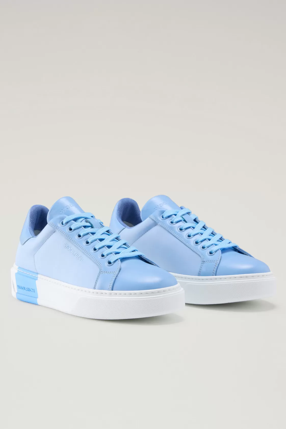 Sneakers>woolrich Classic Court Sneakers In Technical Fabric With Leather Trim Sky Blue