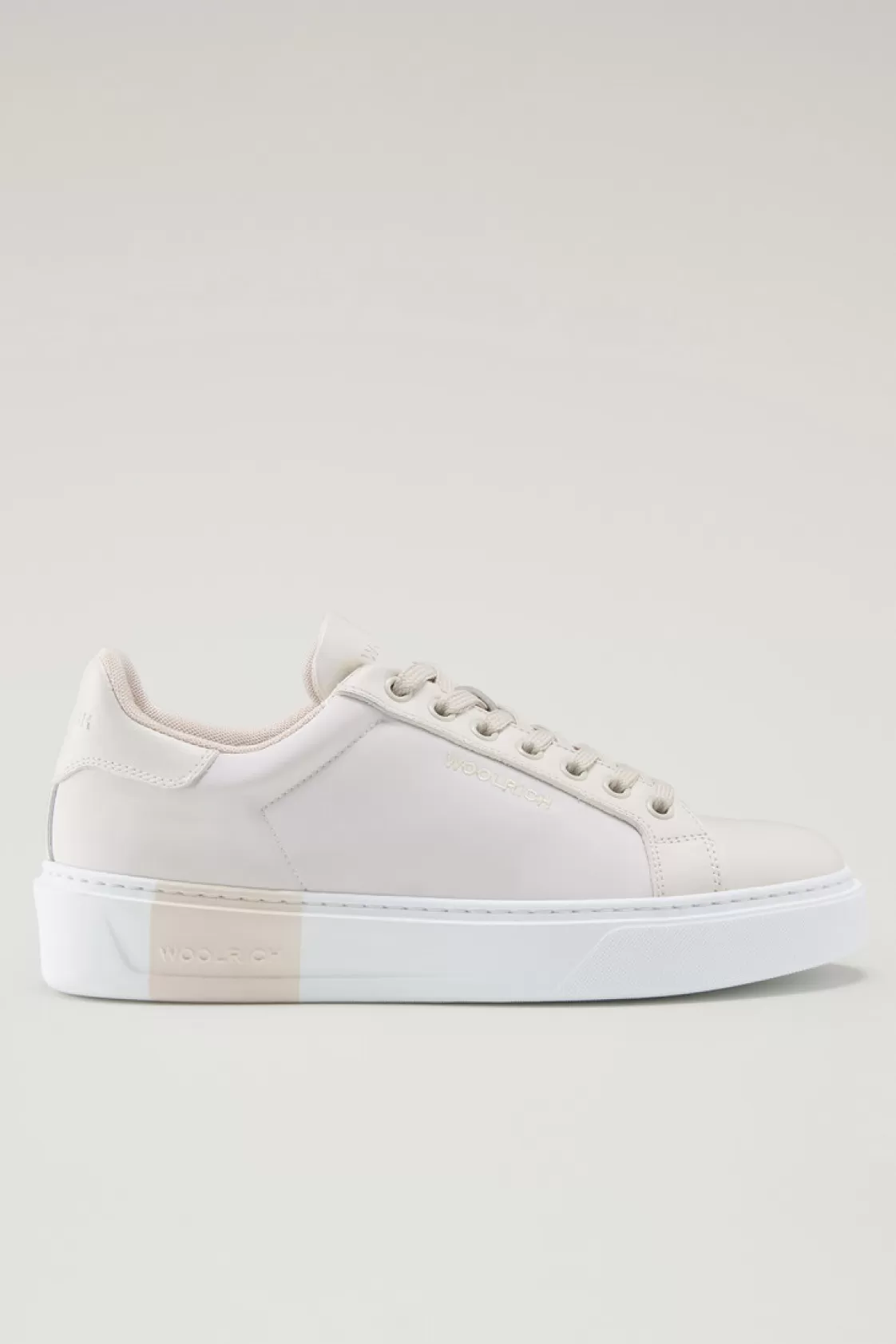 Sneakers>woolrich Classic Court Sneakers In Technical Fabric With Leather Trim Beige Beige