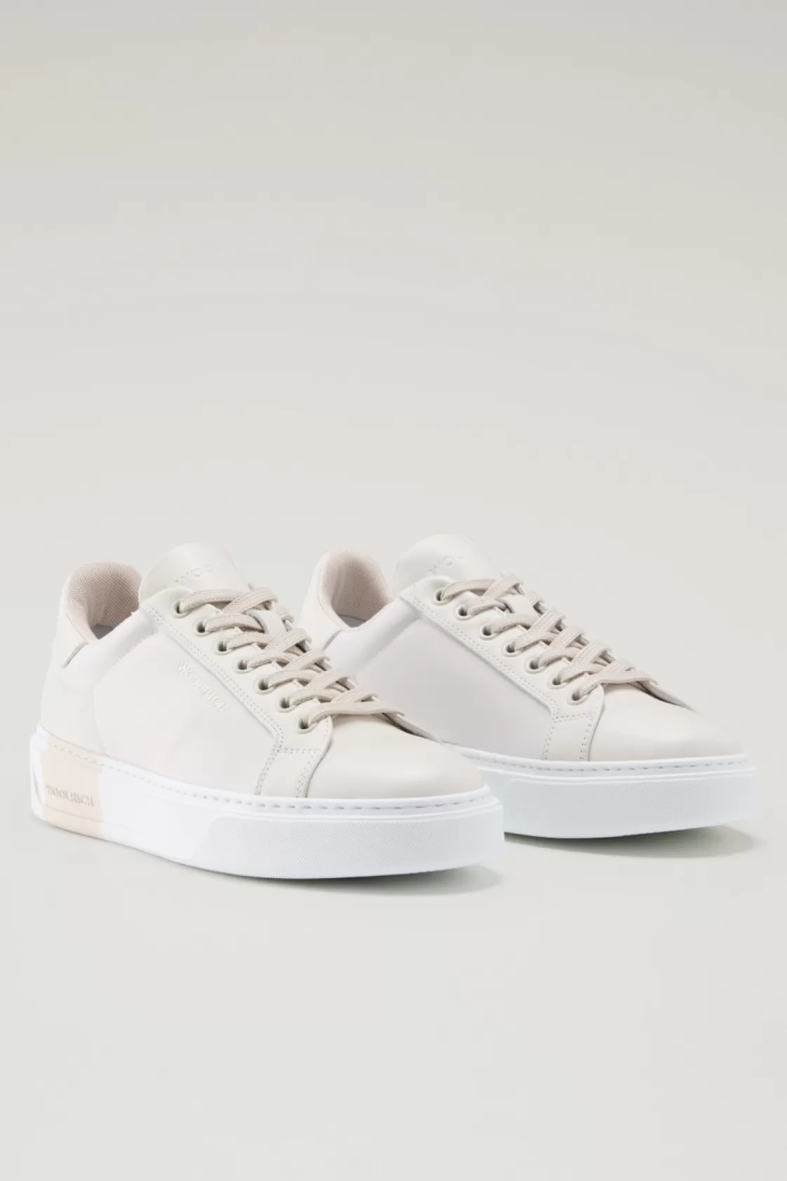 Sneakers>woolrich Classic Court Sneakers In Technical Fabric With Leather Trim Beige Beige