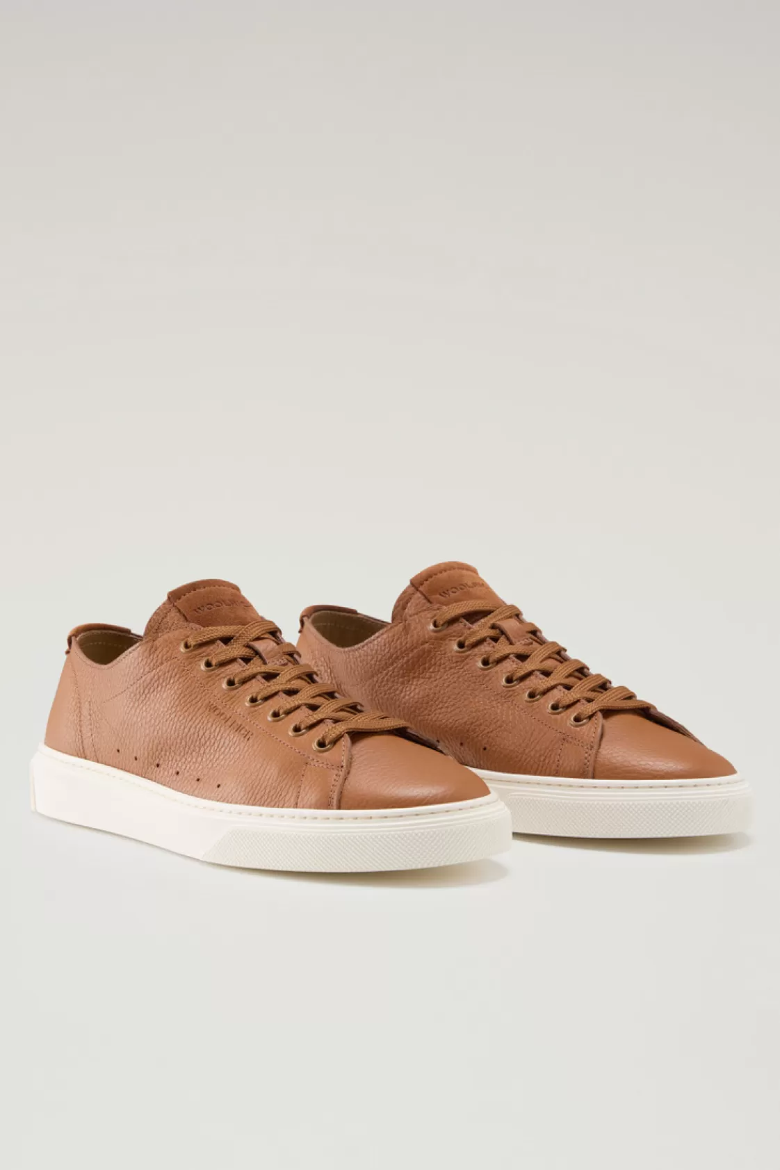 Sneakers>woolrich Cloud Court Sneakers In Tumbled Leather Cognac