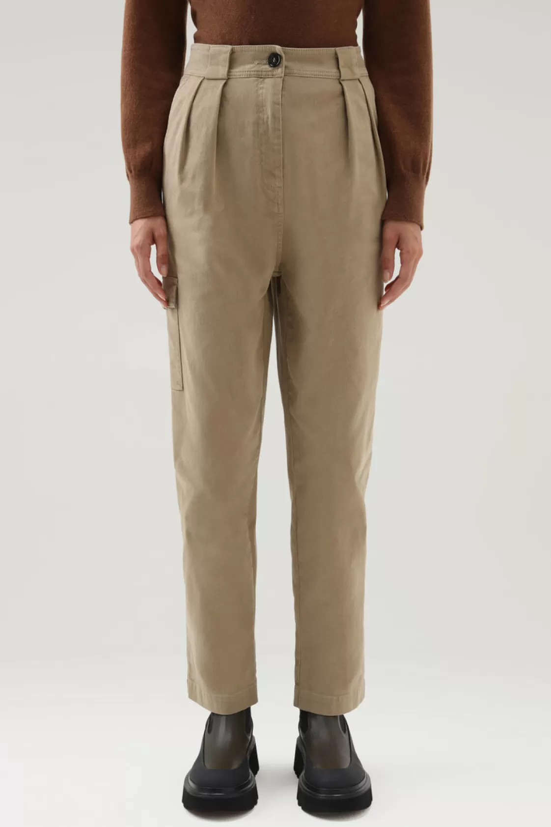 Trousers & Shorts>woolrich Cotton Twill Cargo Pants Gold Khaki