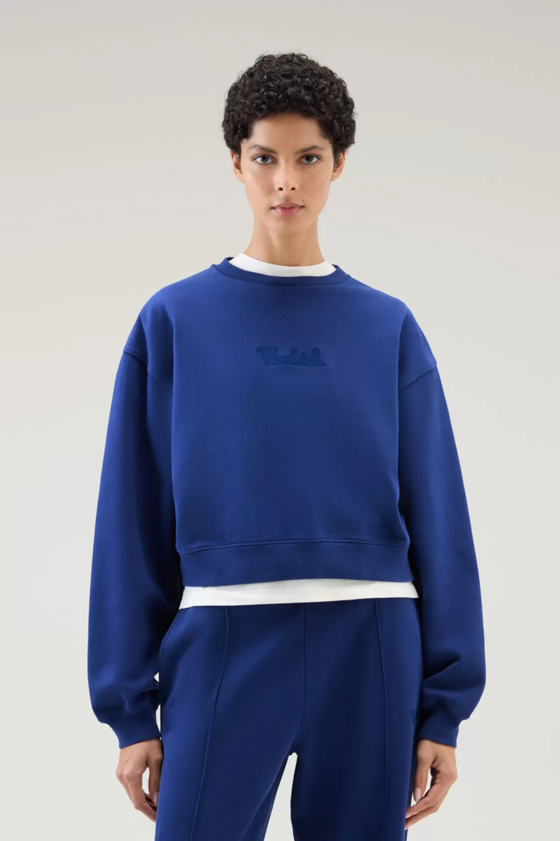 Sweatshirts>woolrich Crewneck Pure Cotton Sweatshirt With Embroidered Logo Twilight Blue