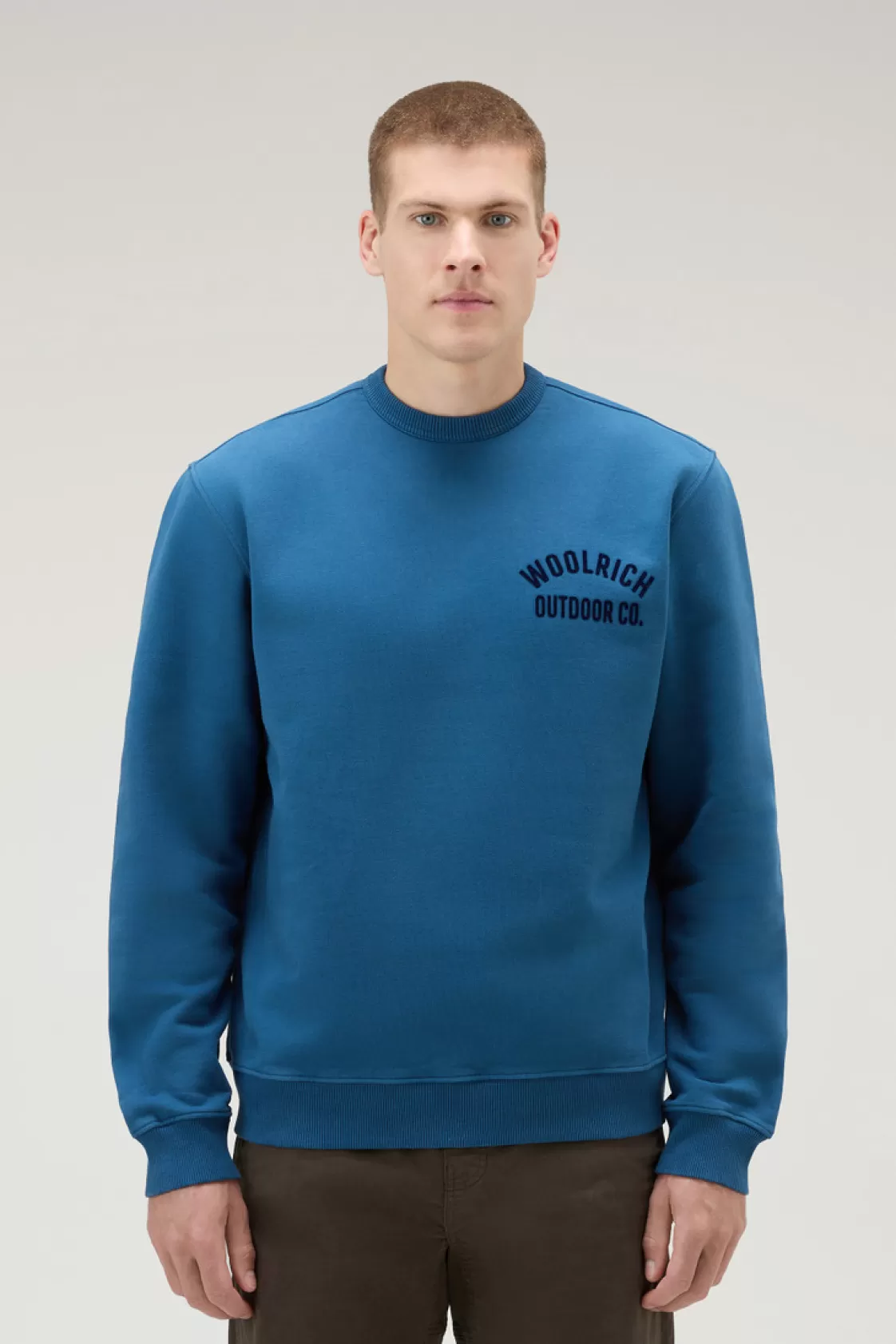 Sweatshirts>woolrich Crewneck Sweatshirt In Pure Cotton Blue Lobster