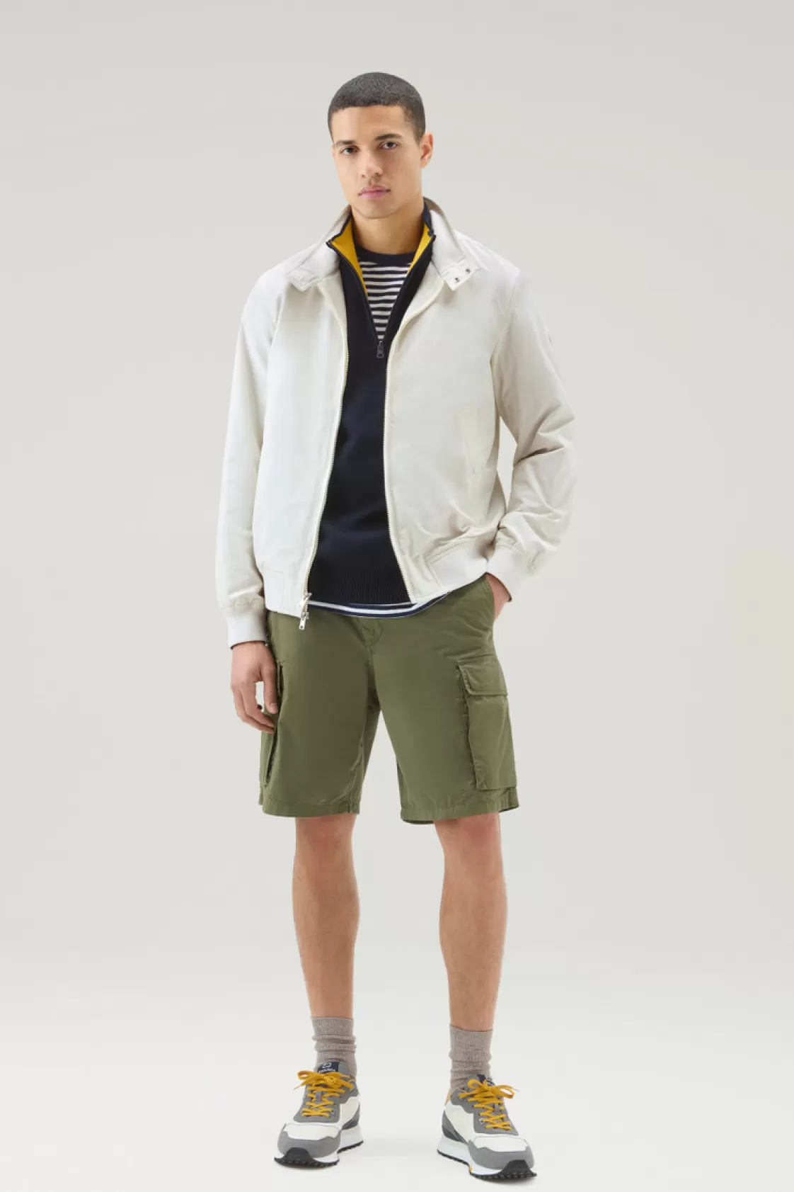 Bomber Jackets>woolrich Cruiser Bomber Jacket In Ramar Cloth With Turtleneck Stone