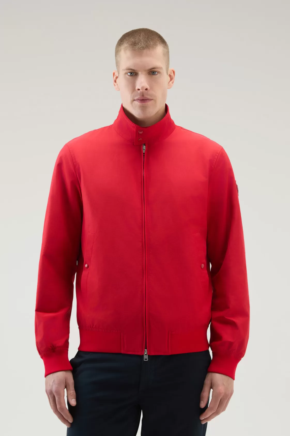 Bomber Jackets>woolrich Cruiser Bomber Jacket In Ramar Cloth With Turtleneck Sky Red