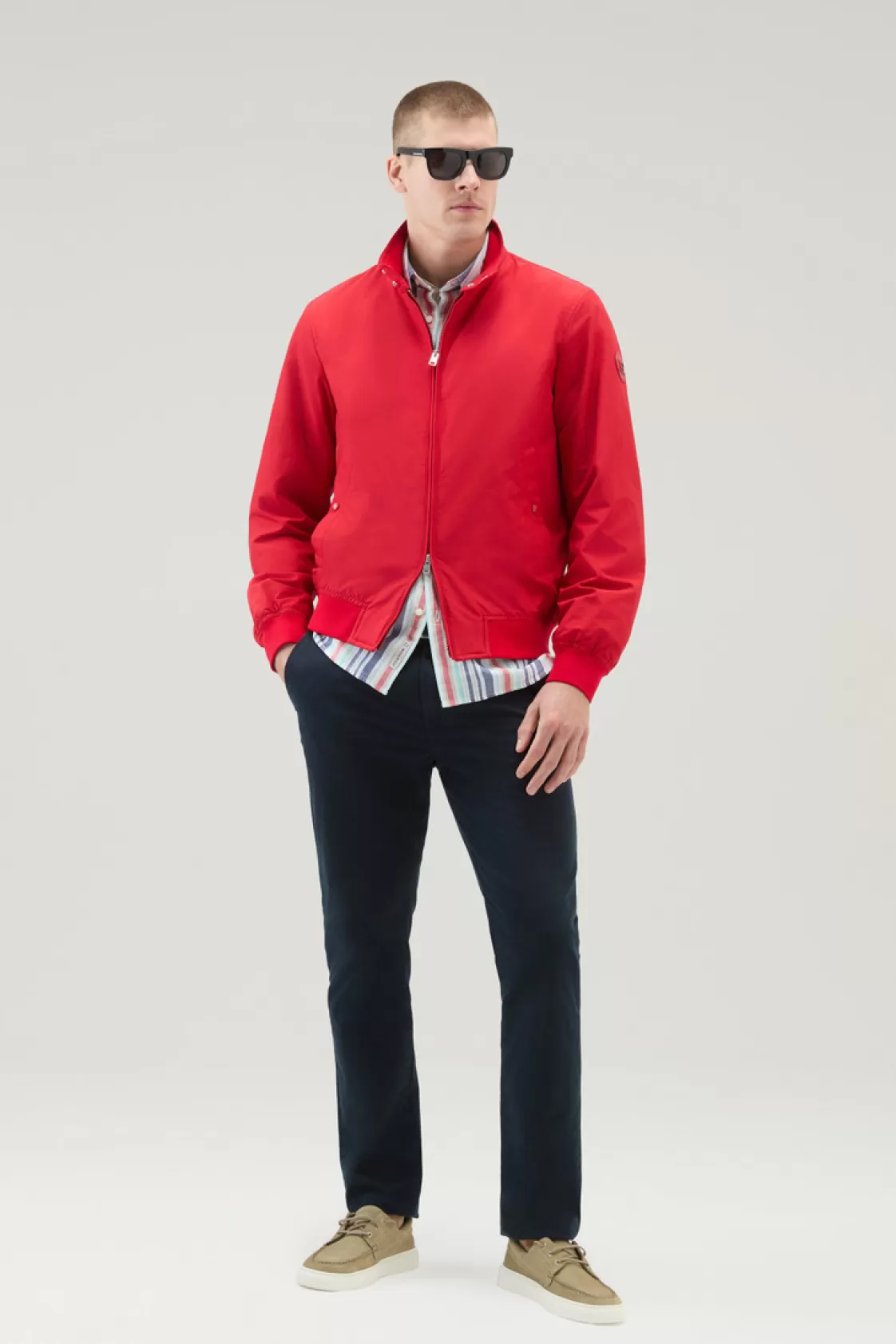 Bomber Jackets>woolrich Cruiser Bomber Jacket In Ramar Cloth With Turtleneck Sky Red