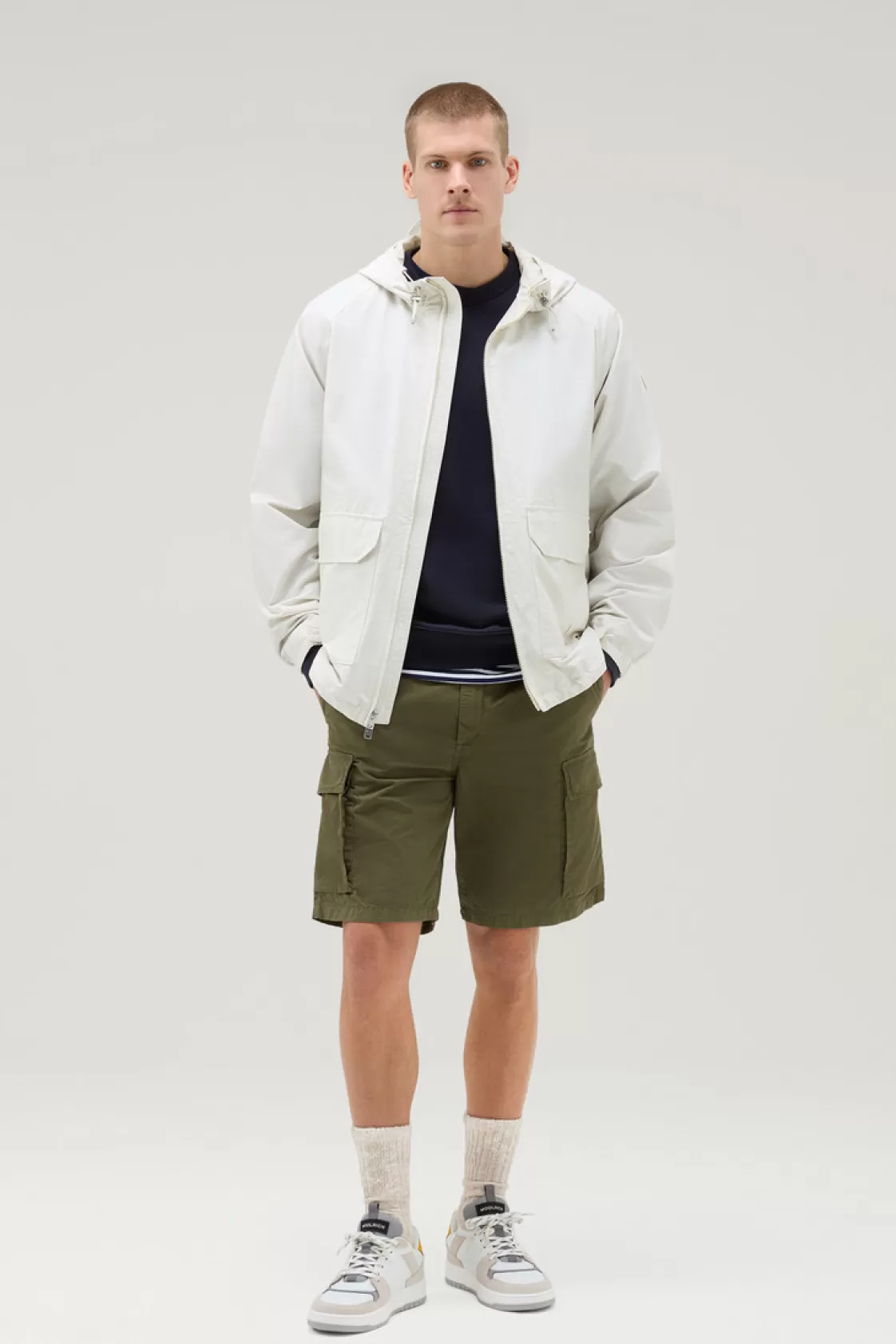 Jackets>woolrich Cruiser Jacket In Ramar Cloth With Hood Stone