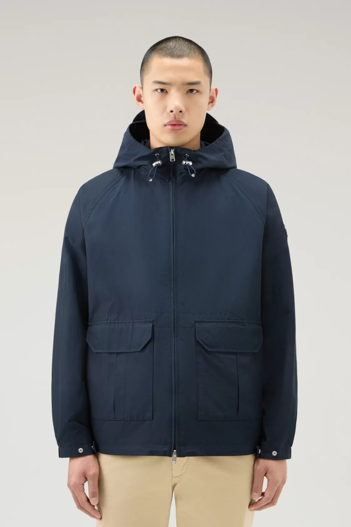 Jackets>woolrich Cruiser Jacket In Ramar Cloth With Hood Melton Blue