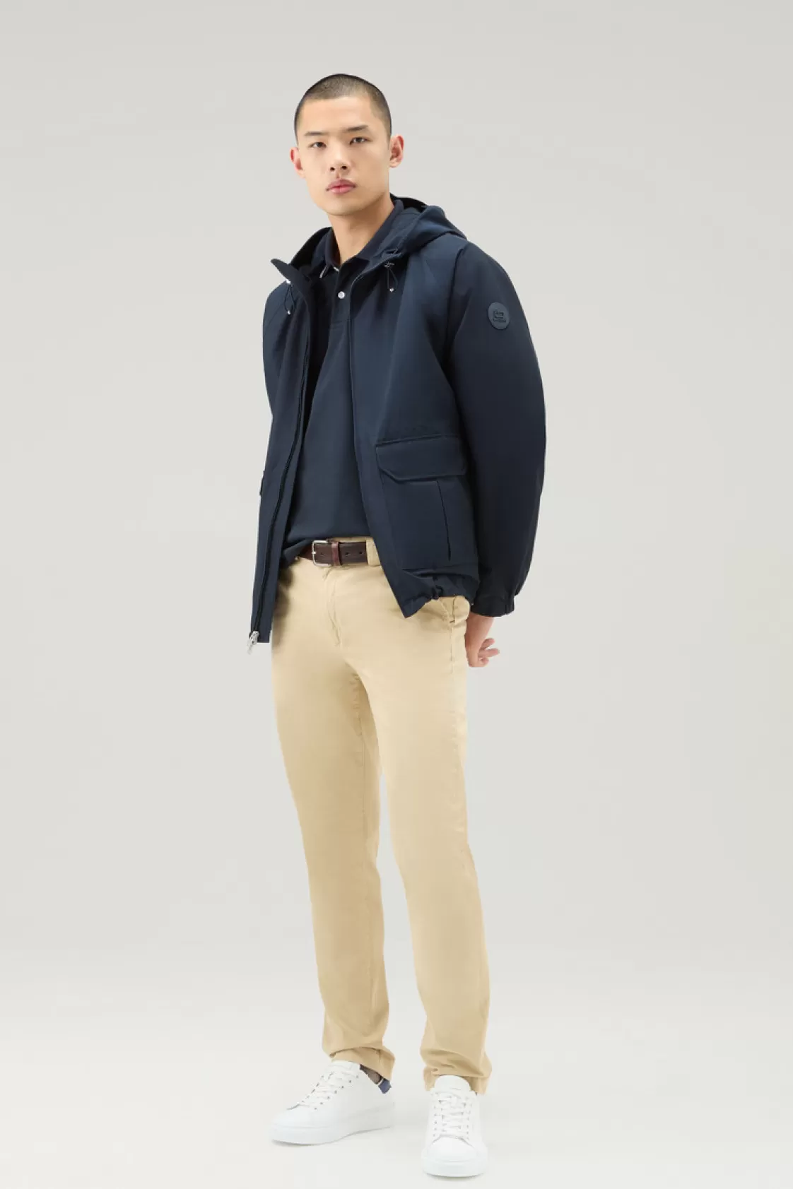 Jackets>woolrich Cruiser Jacket In Ramar Cloth With Hood Melton Blue