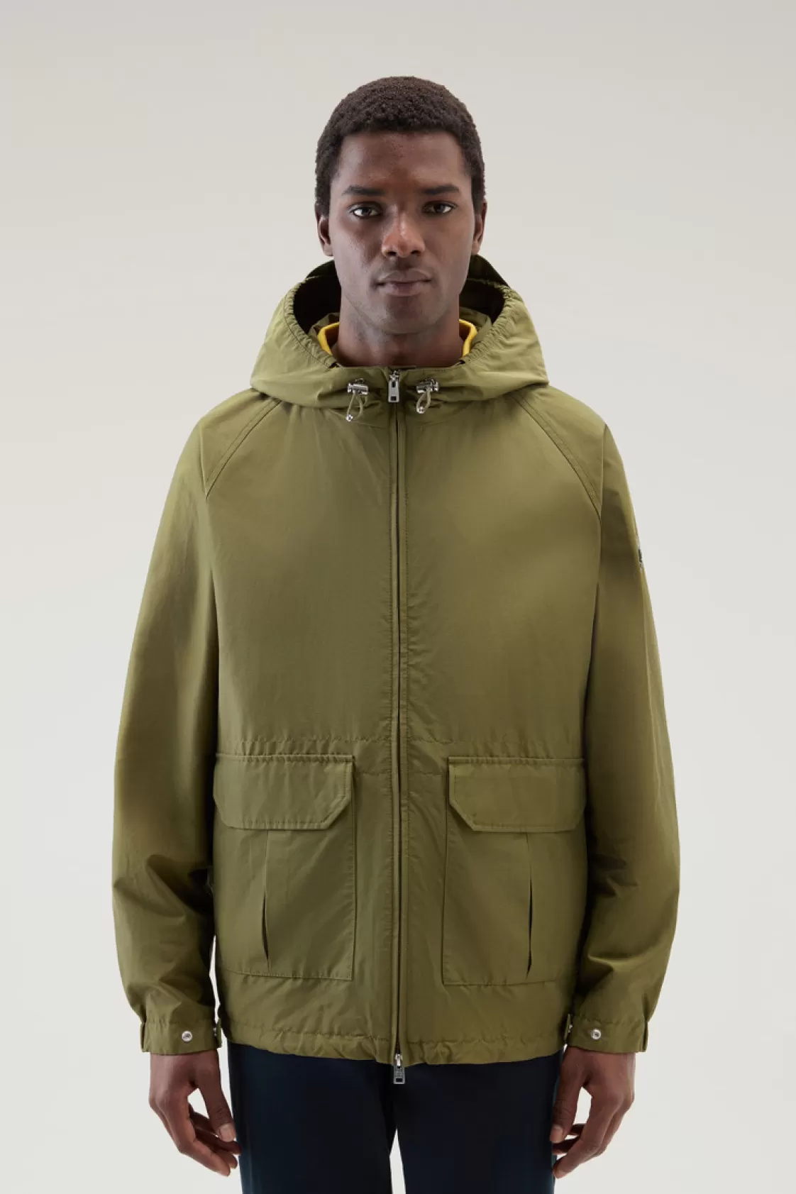 Jackets>woolrich Cruiser Jacket In Ramar Cloth With Hood Lake Olive