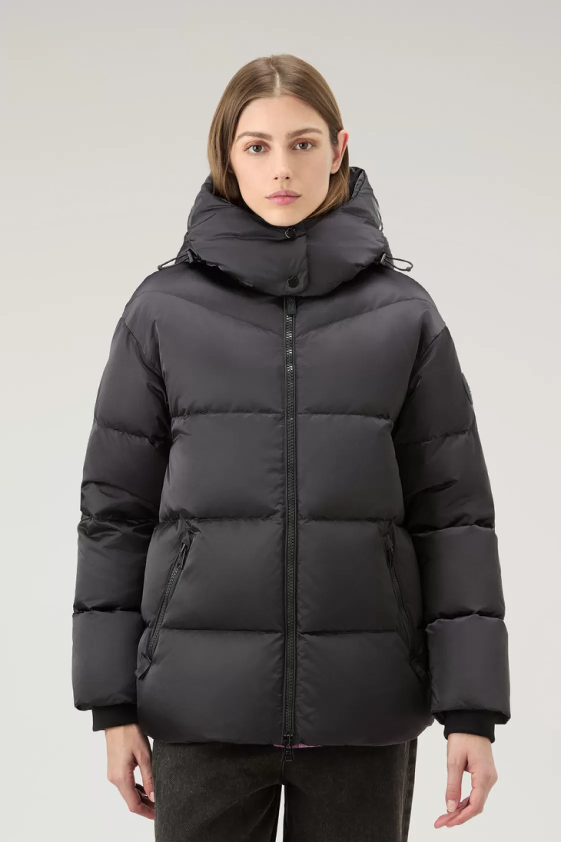 Down Jackets>woolrich Down Jacket In Nylon Satin Black