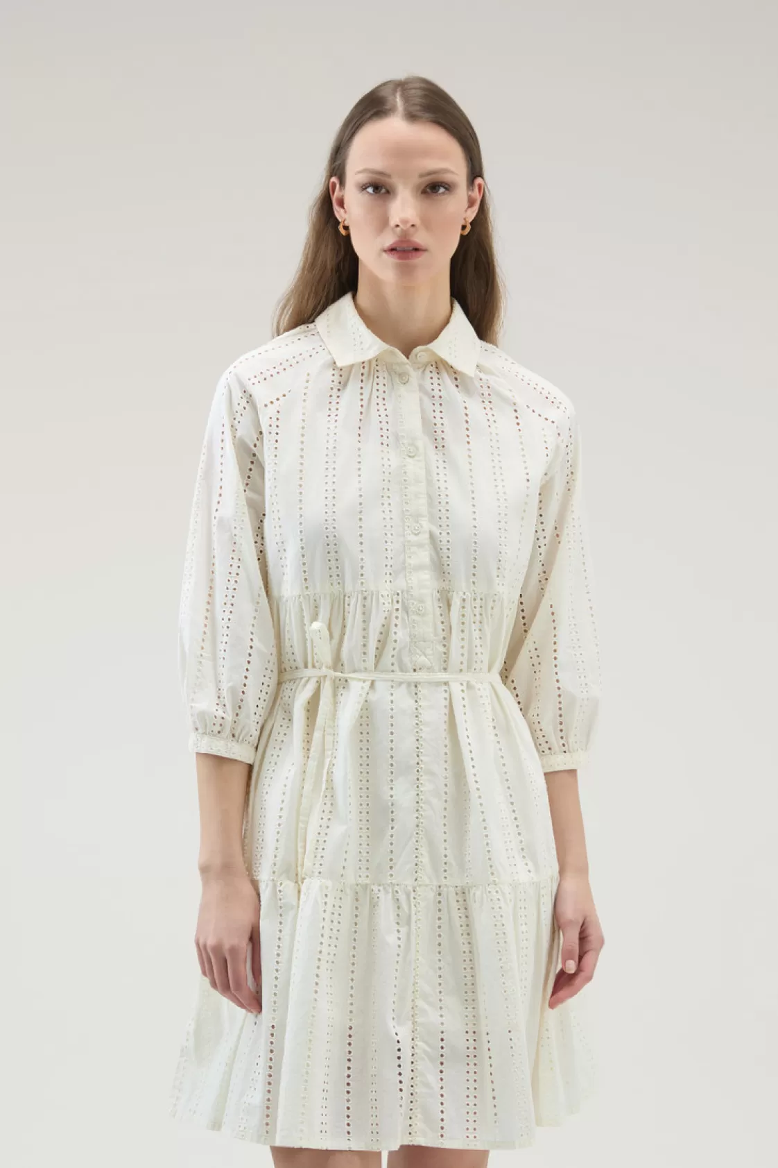 Dresses & Skirts>woolrich Embroidered Pure Cotton Short Dress Plaster White