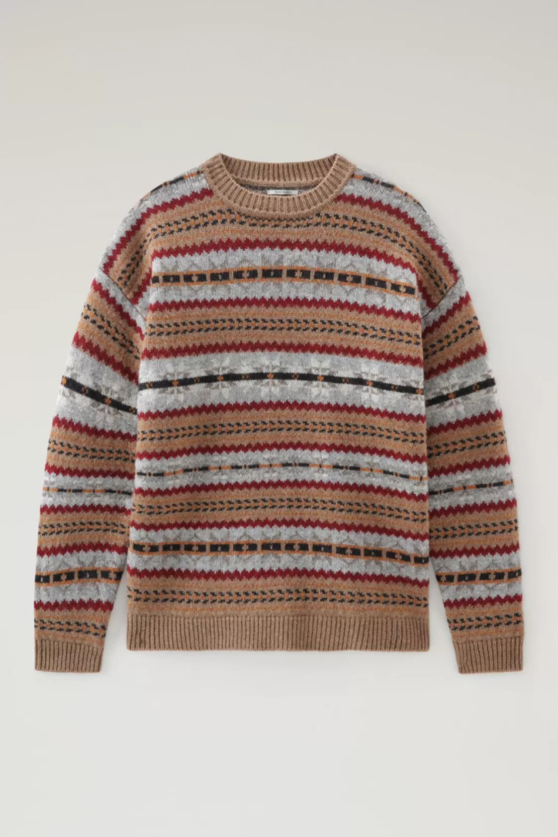 Sweaters>woolrich Fair Isle Crewneck In Virgin Shetland Wool Dark Camel