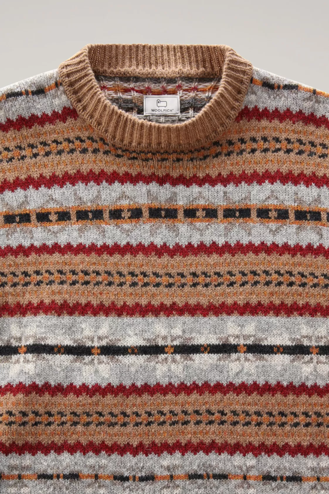 Sweaters>woolrich Fair Isle Crewneck In Virgin Shetland Wool Dark Camel