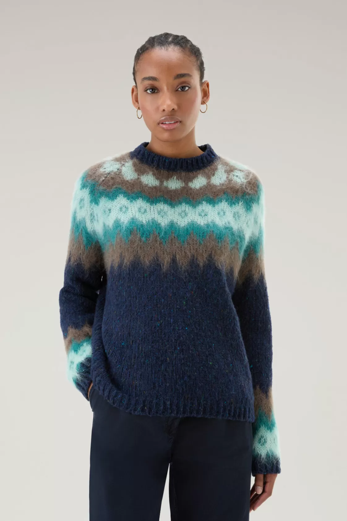 Sweaters>woolrich Fair Isle Pullover In Wool And Mohair Blend Melton Blue