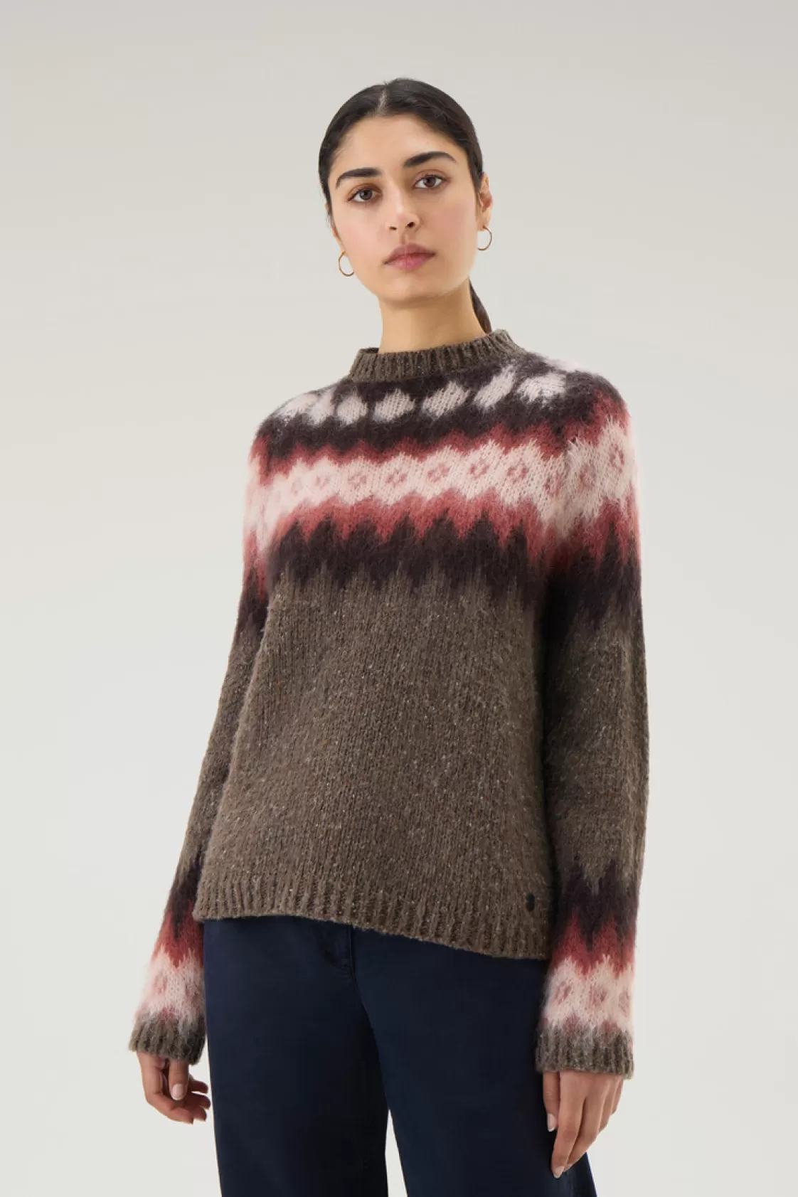 Sweaters>woolrich Fair Isle Pullover In Wool And Mohair Blend Teddy Brown