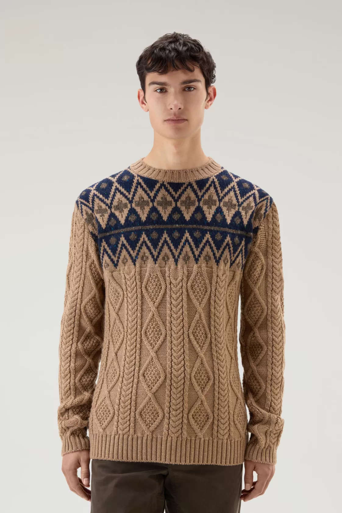 Sweaters>woolrich Fair Isle Pullover In Wool Blend Dark Camel Fair Isle