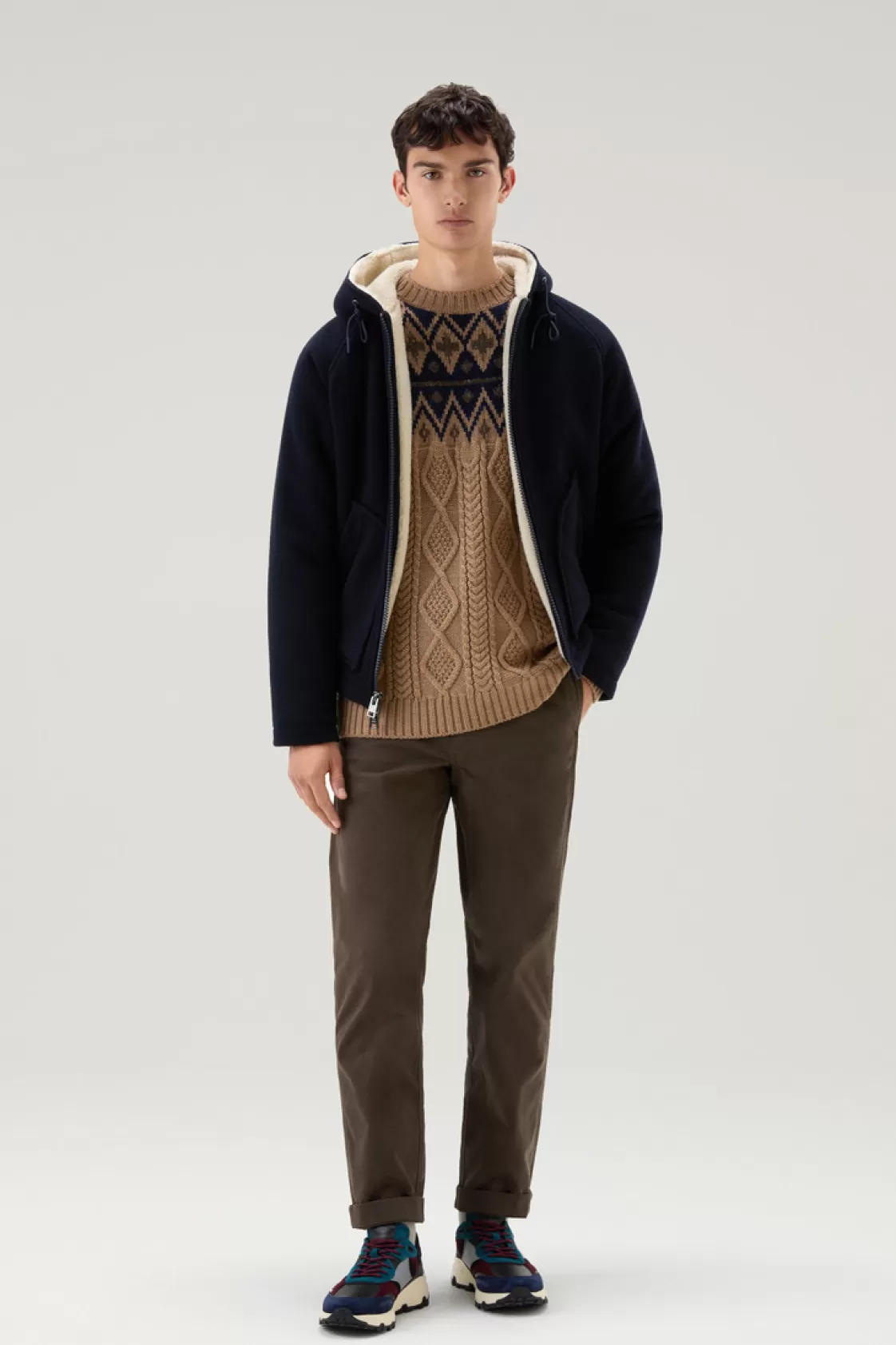 Sweaters>woolrich Fair Isle Pullover In Wool Blend Dark Camel Fair Isle