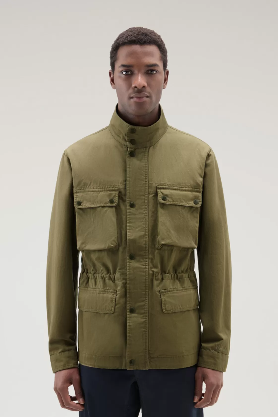 Jackets>woolrich Field Jacket In Cotton-Linen Blend Lake Olive