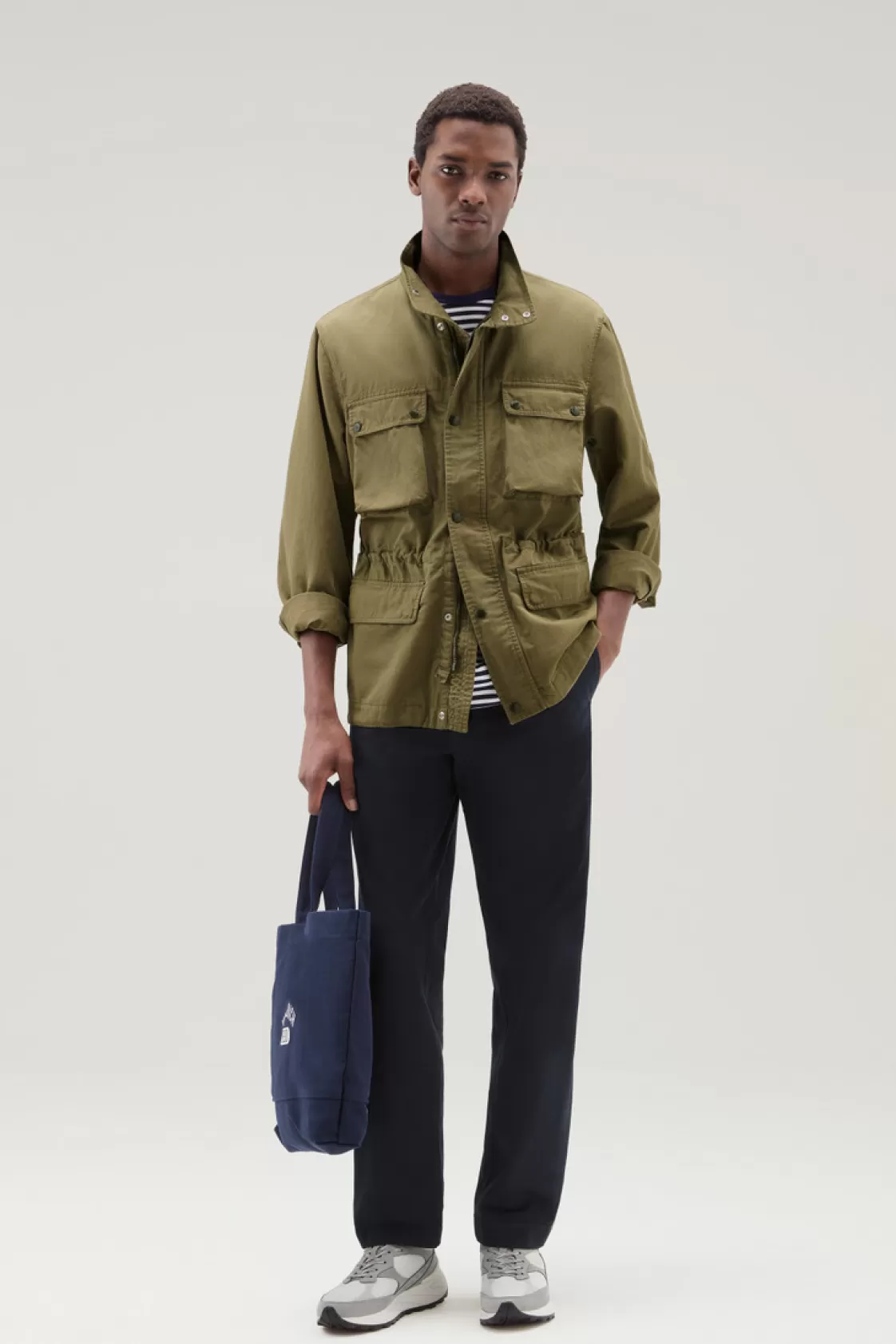 Jackets>woolrich Field Jacket In Cotton-Linen Blend Lake Olive