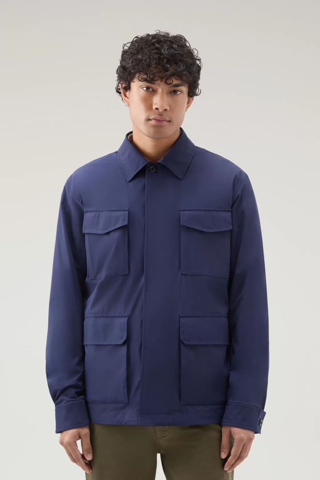 Jackets>woolrich Field Jacket In Matt Finish Stretch Nylon Maritime Blue