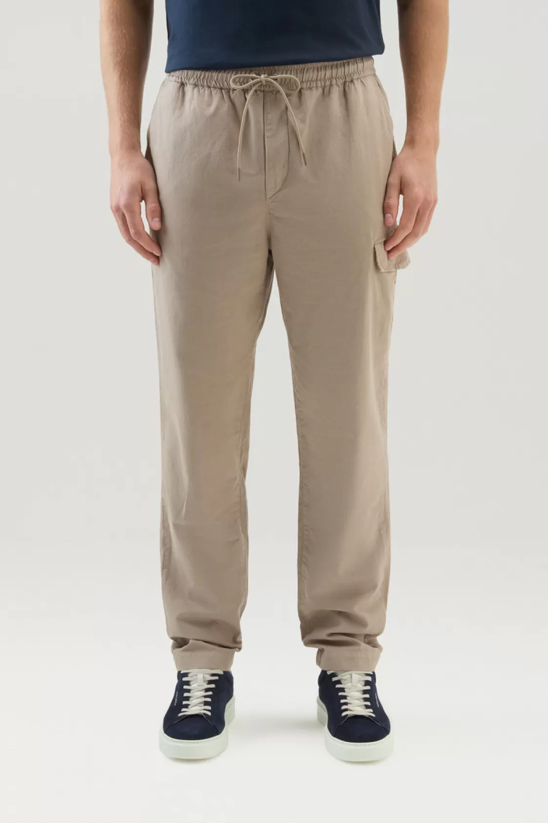 Trousers & Shorts>woolrich Garment Dyed Cargo Pants In Cotton-linen Blend Rope