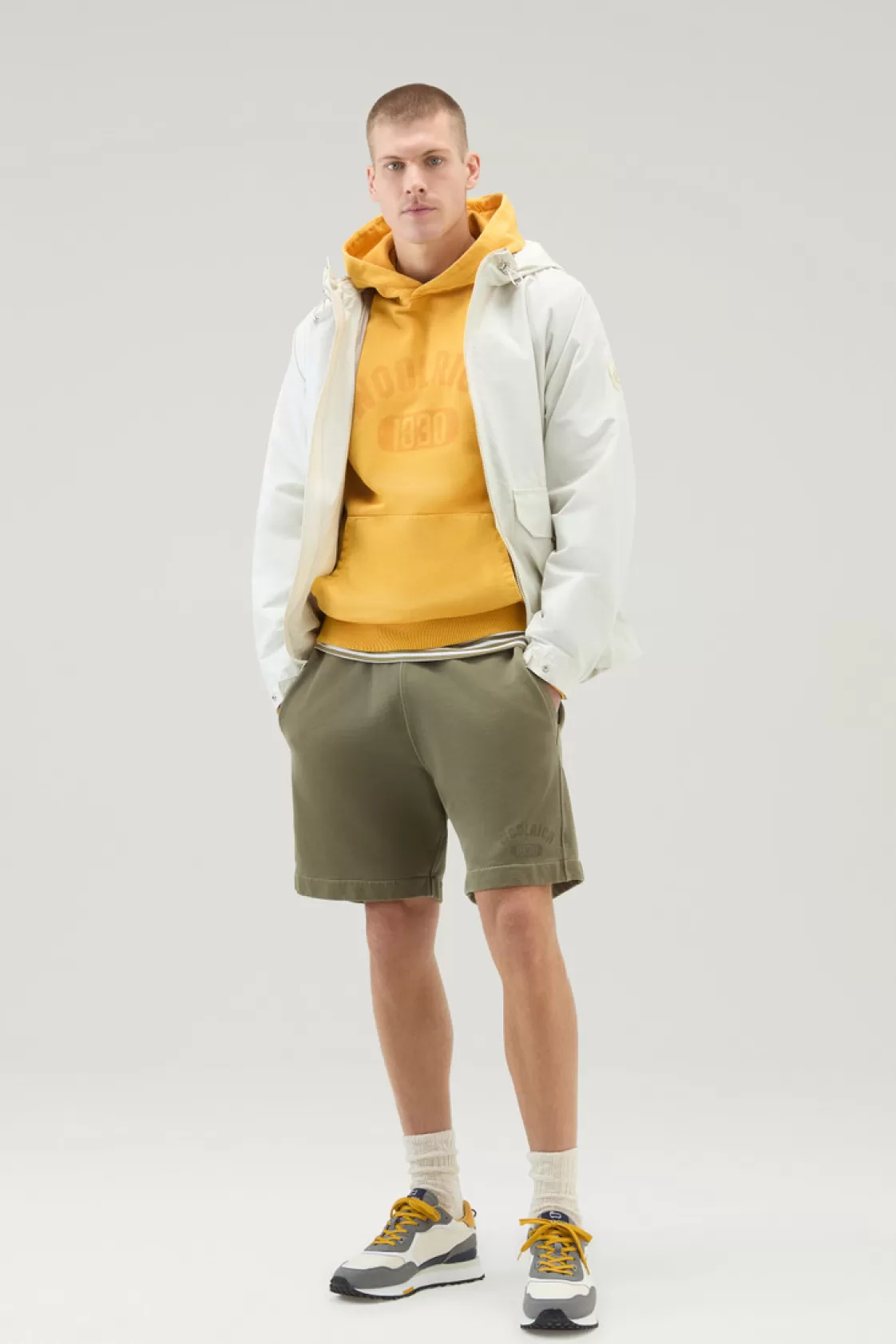 Sweatshirts>woolrich Garment-Dyed 1830 Hoodie In Pure Cotton Golden Glow