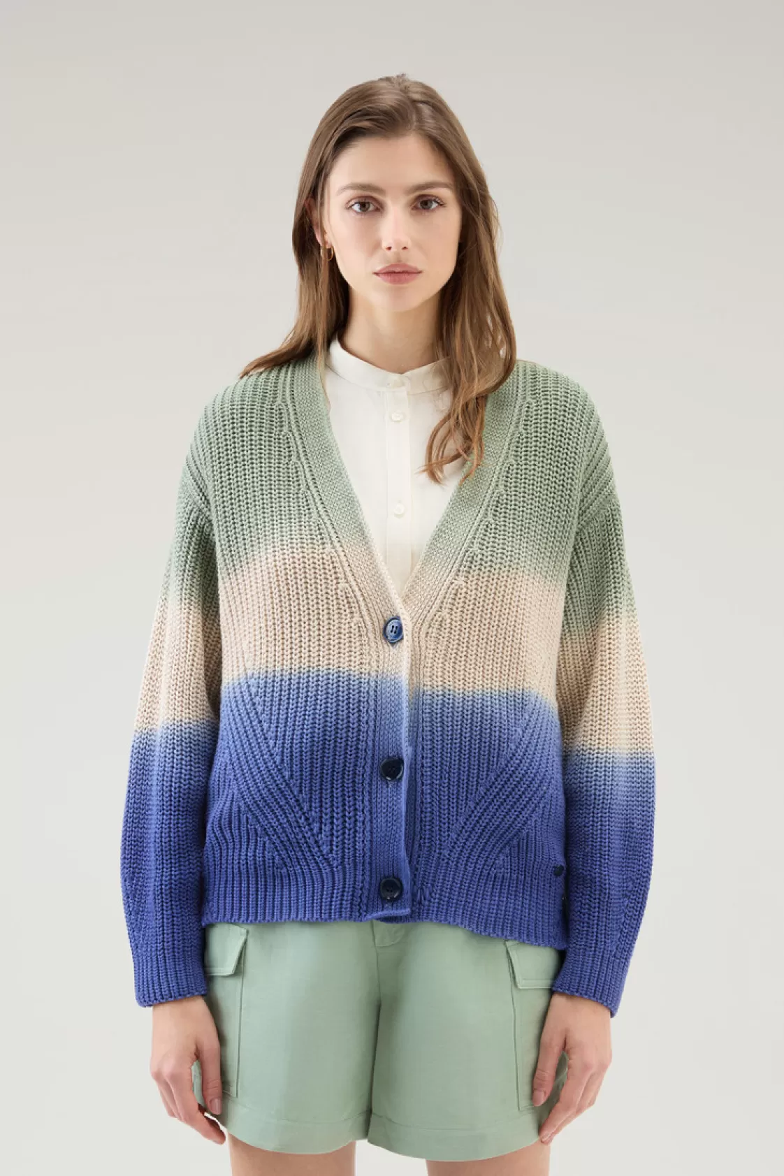 Sweaters>woolrich Garment-Dyed Cardigan In Pure Cotton Sage