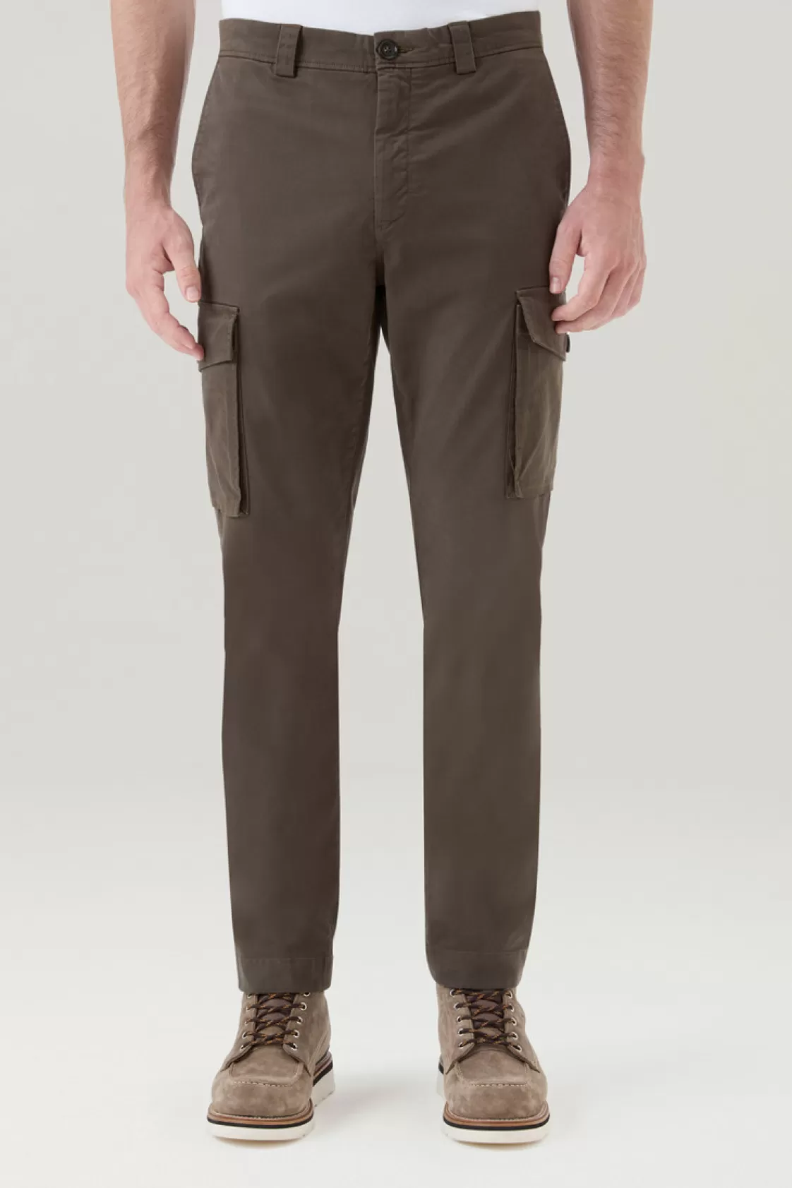 Trousers & Shorts>woolrich Garment-Dyed Cargo Pants In Stretch Cotton Twill Dark Green