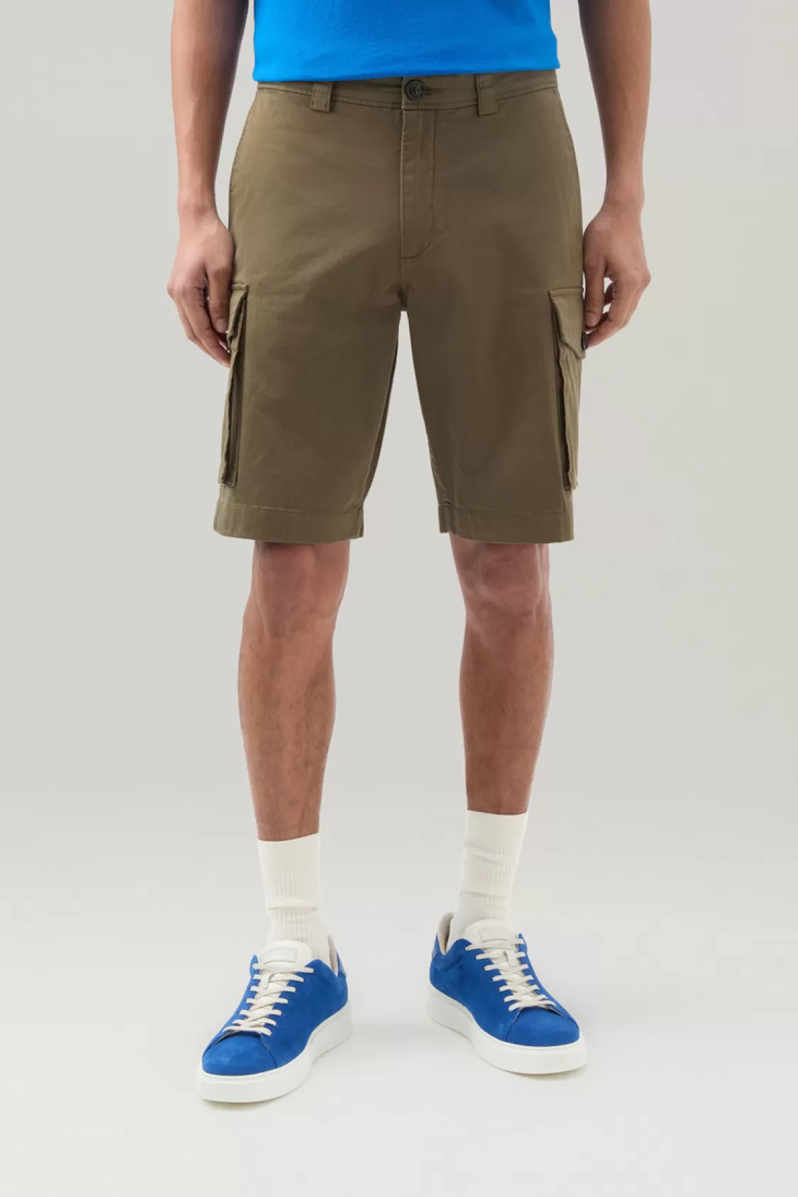 Trousers & Shorts>woolrich Garment-Dyed Cargo Shorts In Stretch Cotton Lake Olive