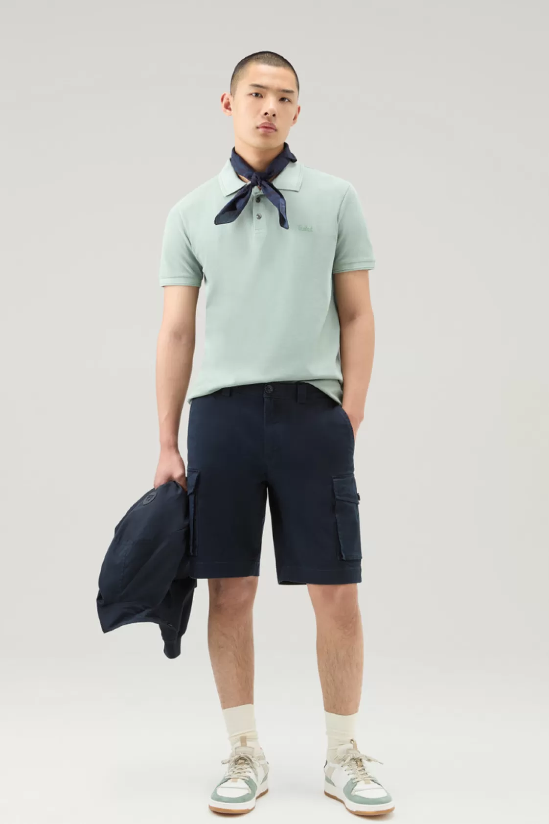 Trousers & Shorts>woolrich Garment-Dyed Cargo Shorts In Stretch Cotton Melton Blue