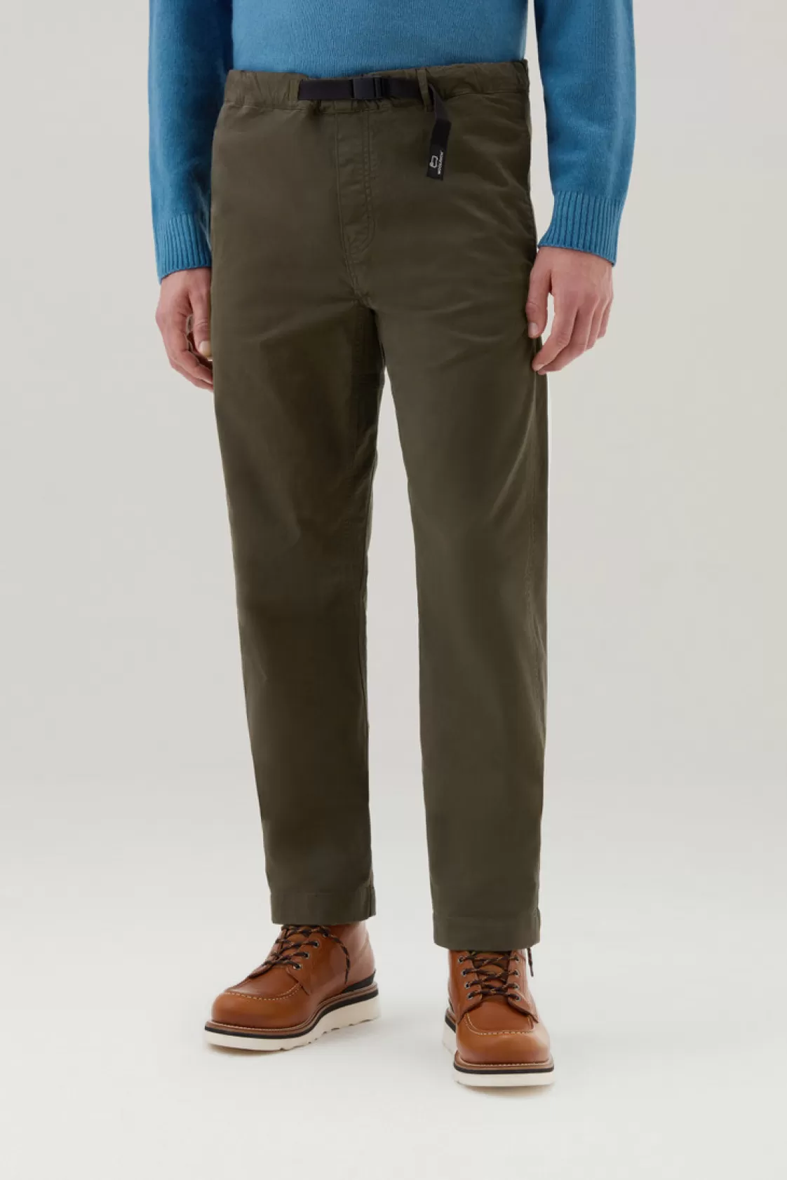 Trousers & Shorts>woolrich Garment-Dyed Chino Pants In Stretch Cotton Twill Dark Green