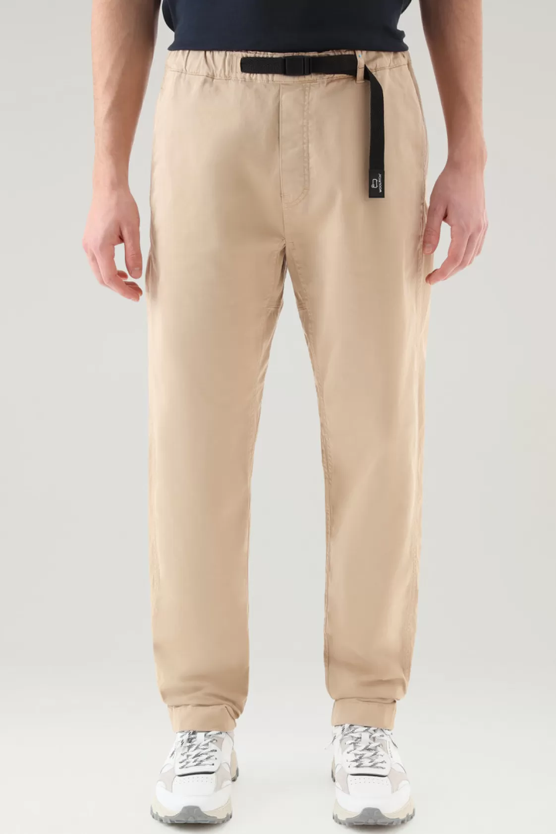 Trousers & Shorts>woolrich Garment-Dyed Chino Pants In Stretch Cotton With Nylon Belt Beach Sand