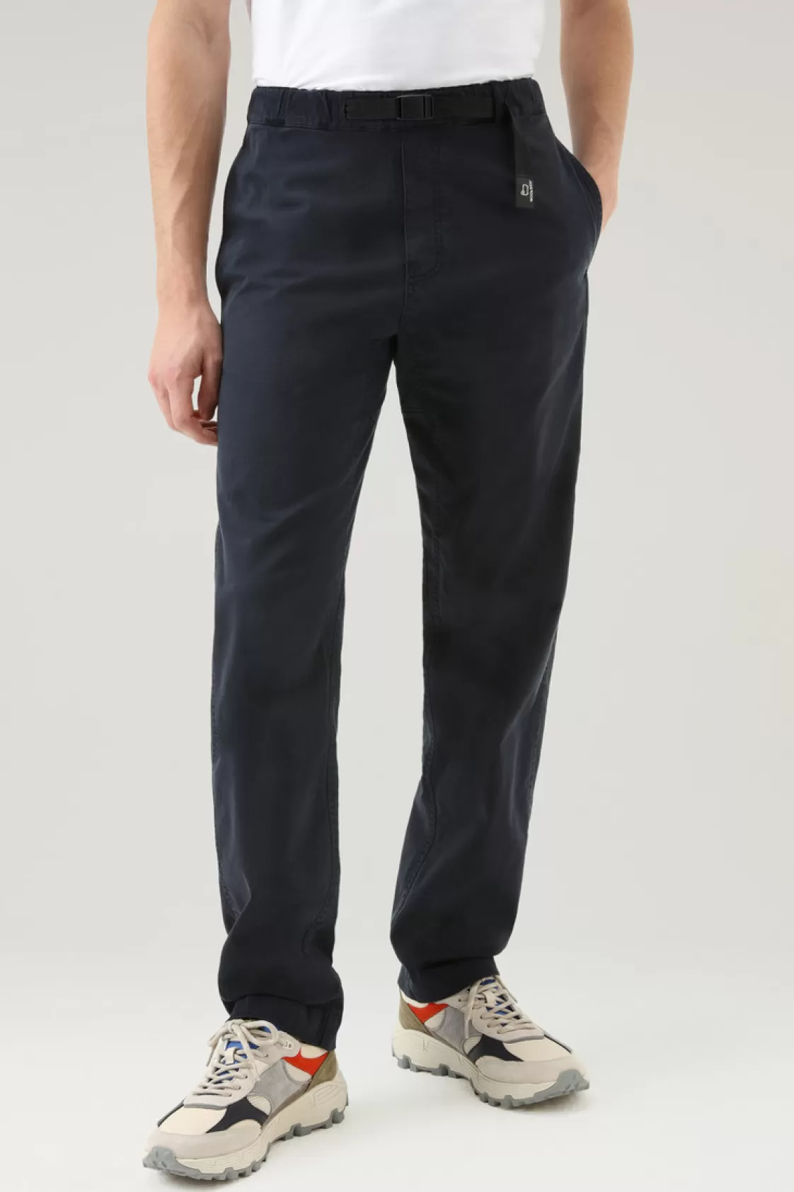 Trousers & Shorts>woolrich Garment-Dyed Chino Pants In Stretch Cotton With Nylon Belt Melton Blue