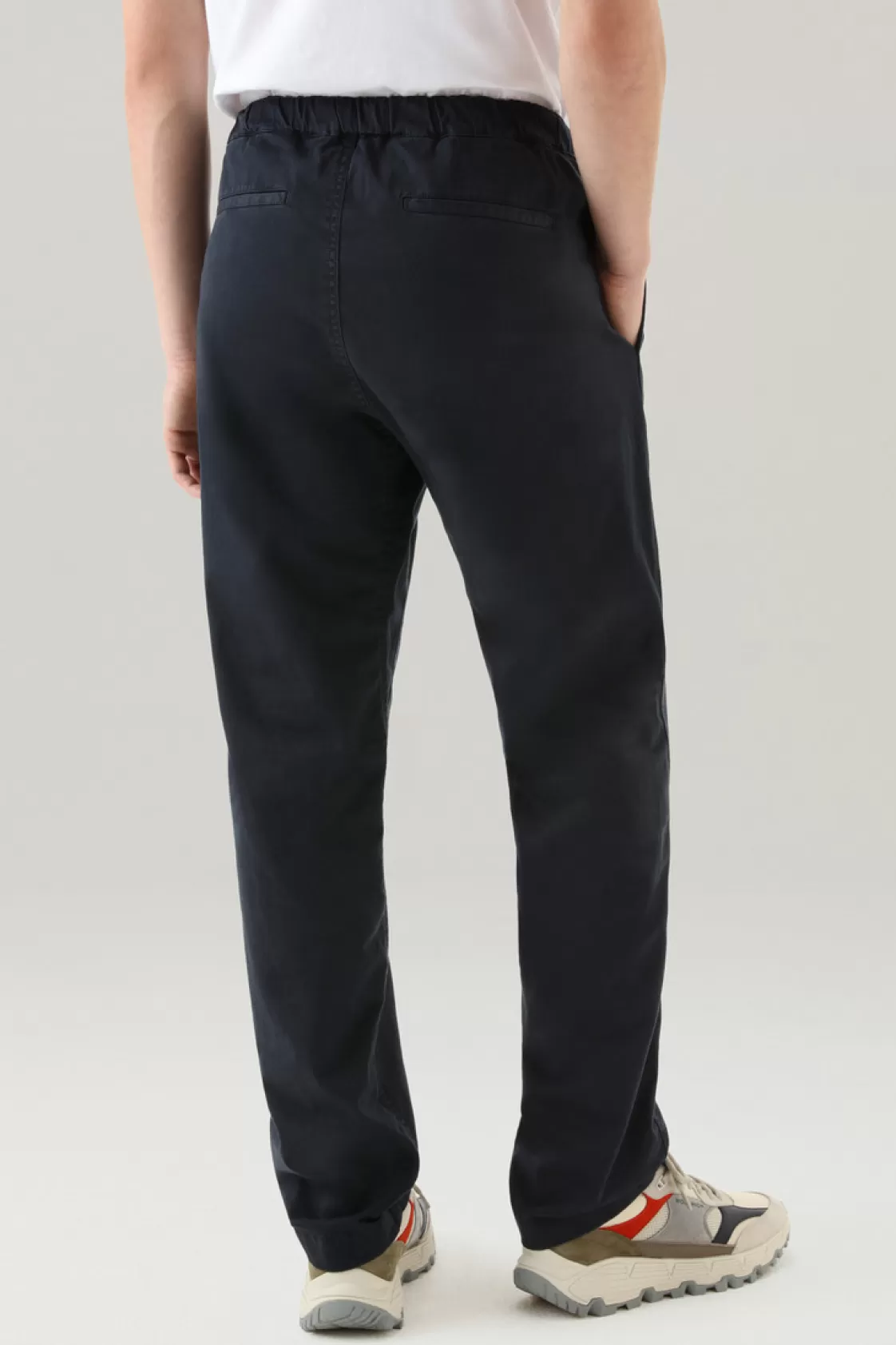 Trousers & Shorts>woolrich Garment-Dyed Chino Pants In Stretch Cotton With Nylon Belt Melton Blue