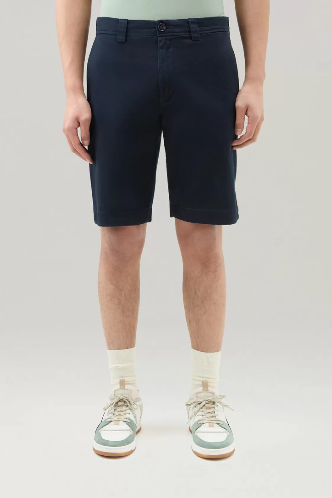 Trousers & Shorts>woolrich Garment-Dyed Chino Shorts In Stretch Cotton Melton Blue