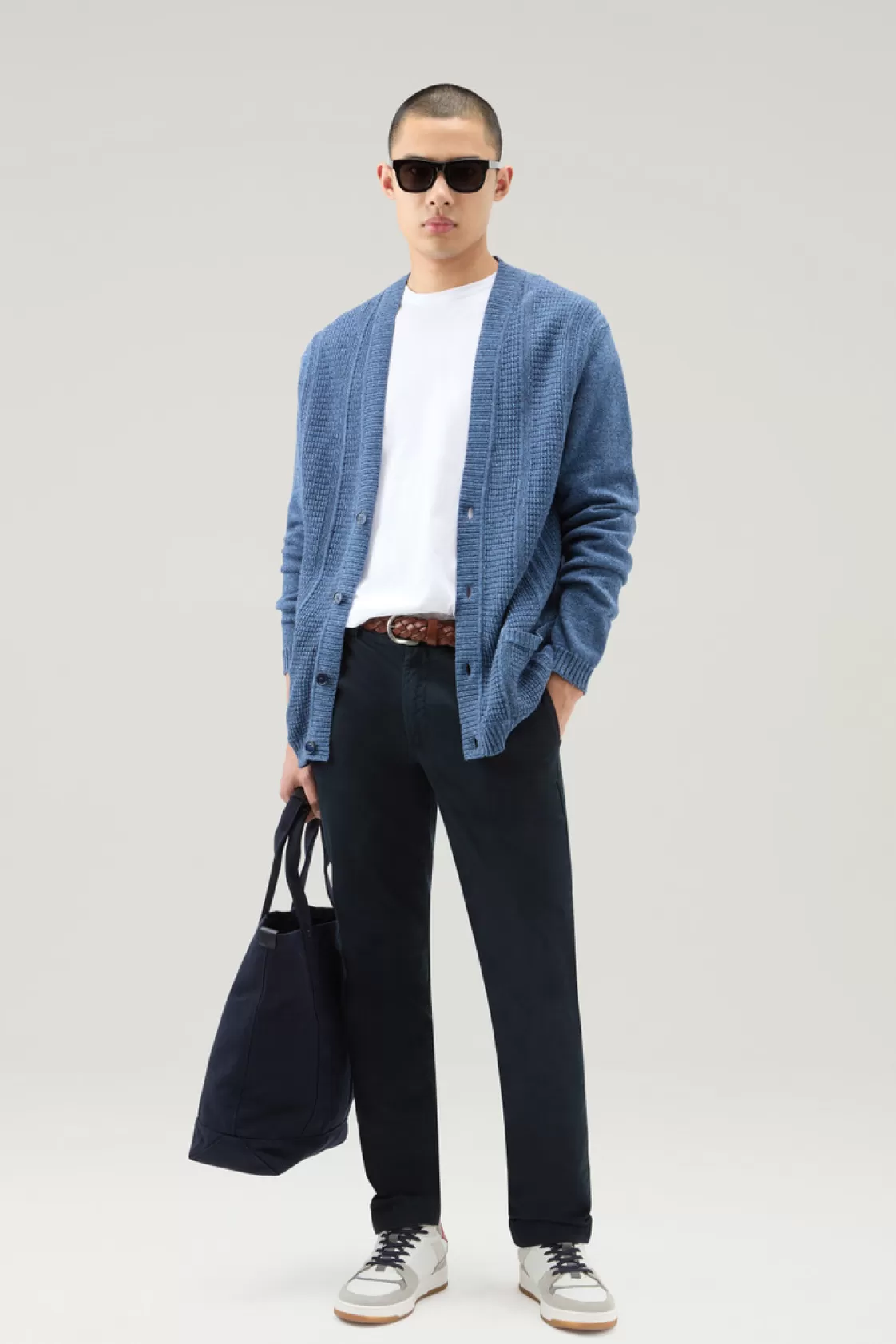 Trousers & Shorts>woolrich Garment-Dyed Classic Chino Pant In Stretch Cotton Melton Blue