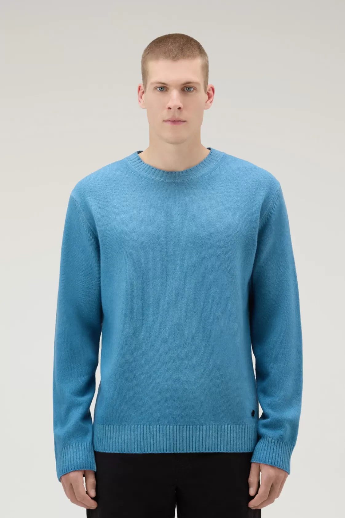 Sweaters>woolrich Garment-dyed Crewneck In Pure Virgin Wool Blue Lobster